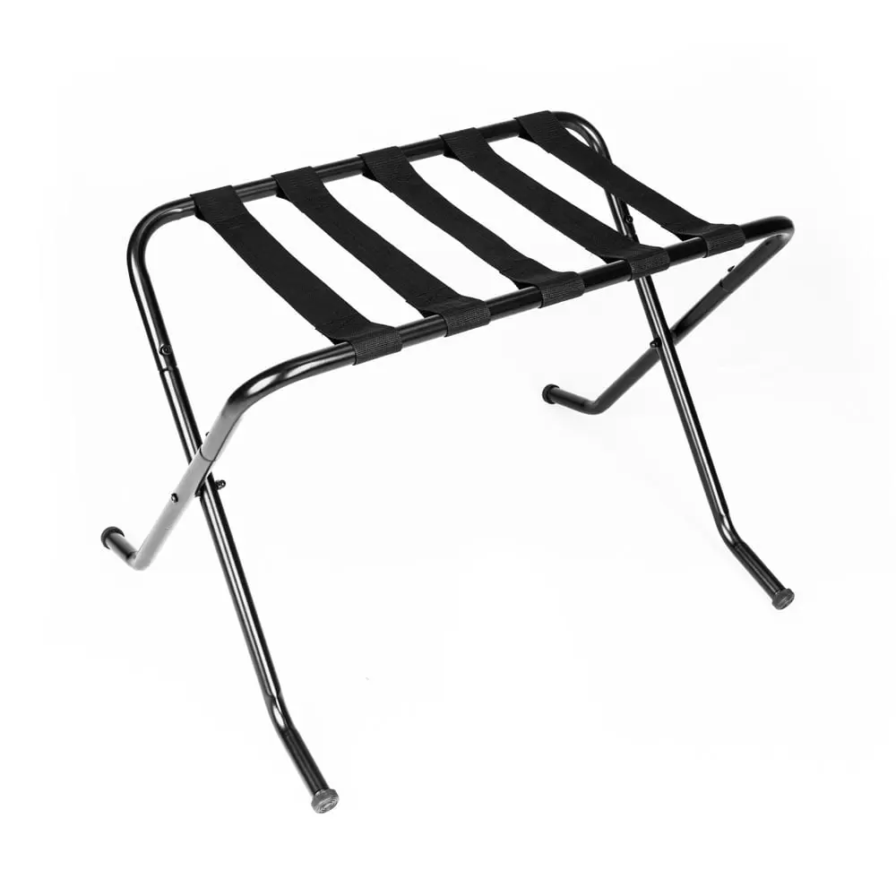 Luggage Rack. Portable Metal Luggage Rack. 100 Lbs Load Capacity Heavy Duty Nylon Straps For Daily Use. 26.8 X 15.7 X 22Inch. Black