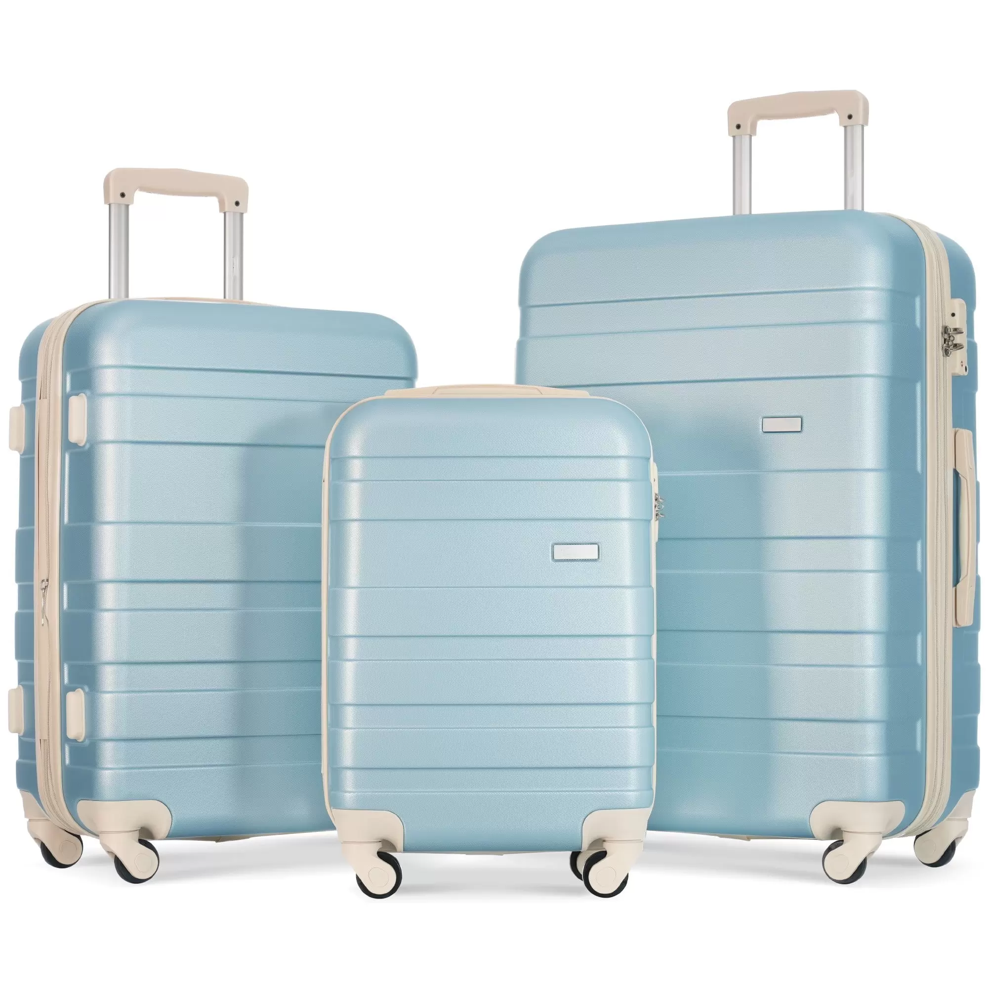 Luggage Set. 3 Piece Expandable Hard-shell Suitcase Luggage Set with Spinner Wheels and TSA Lock for Travel. Business. 202428. Golden Blue