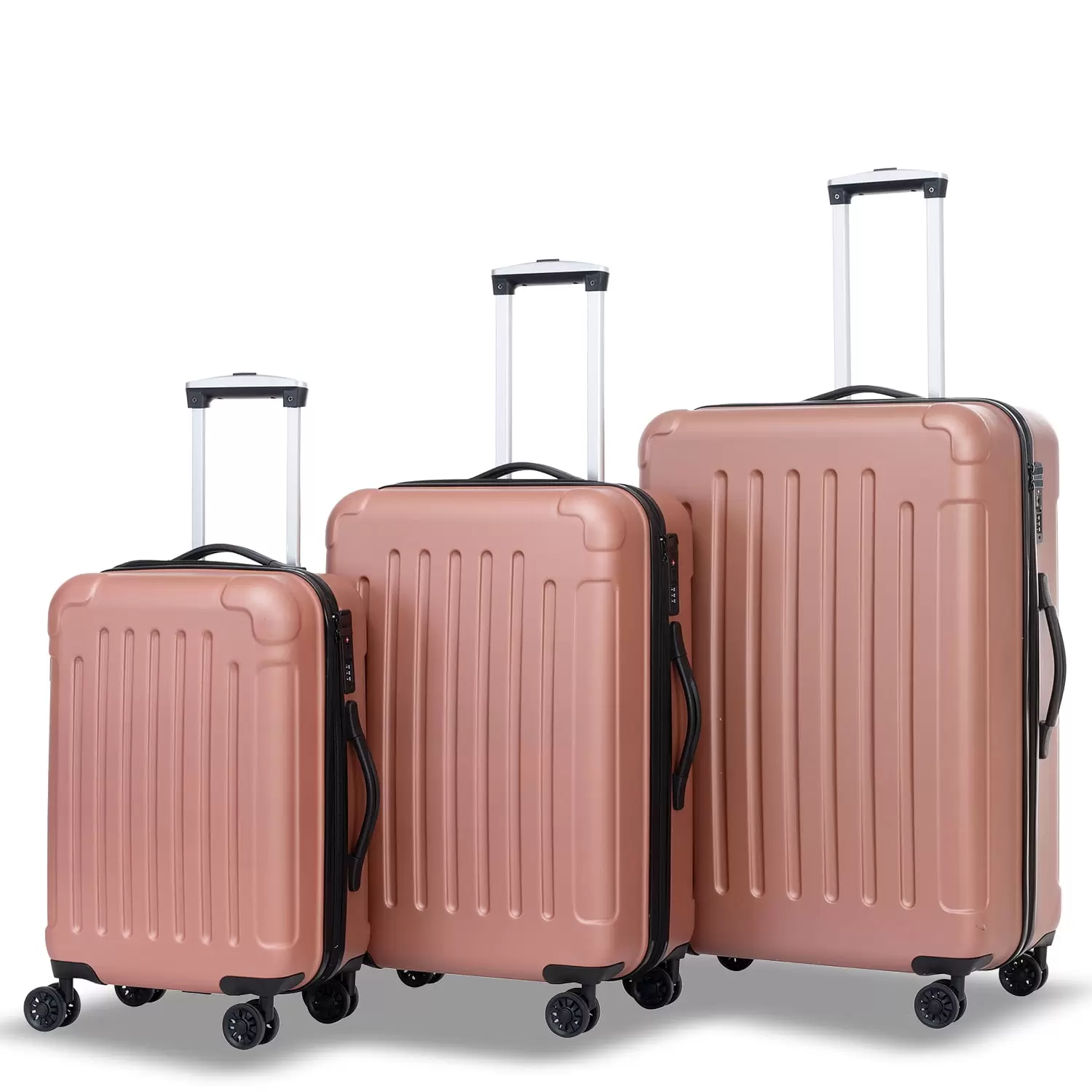 Luggage Sets 3 Pcs Hardshell Lightweight Suitcase Sets with TSA Lock Spinner Wheels. Rose Gold