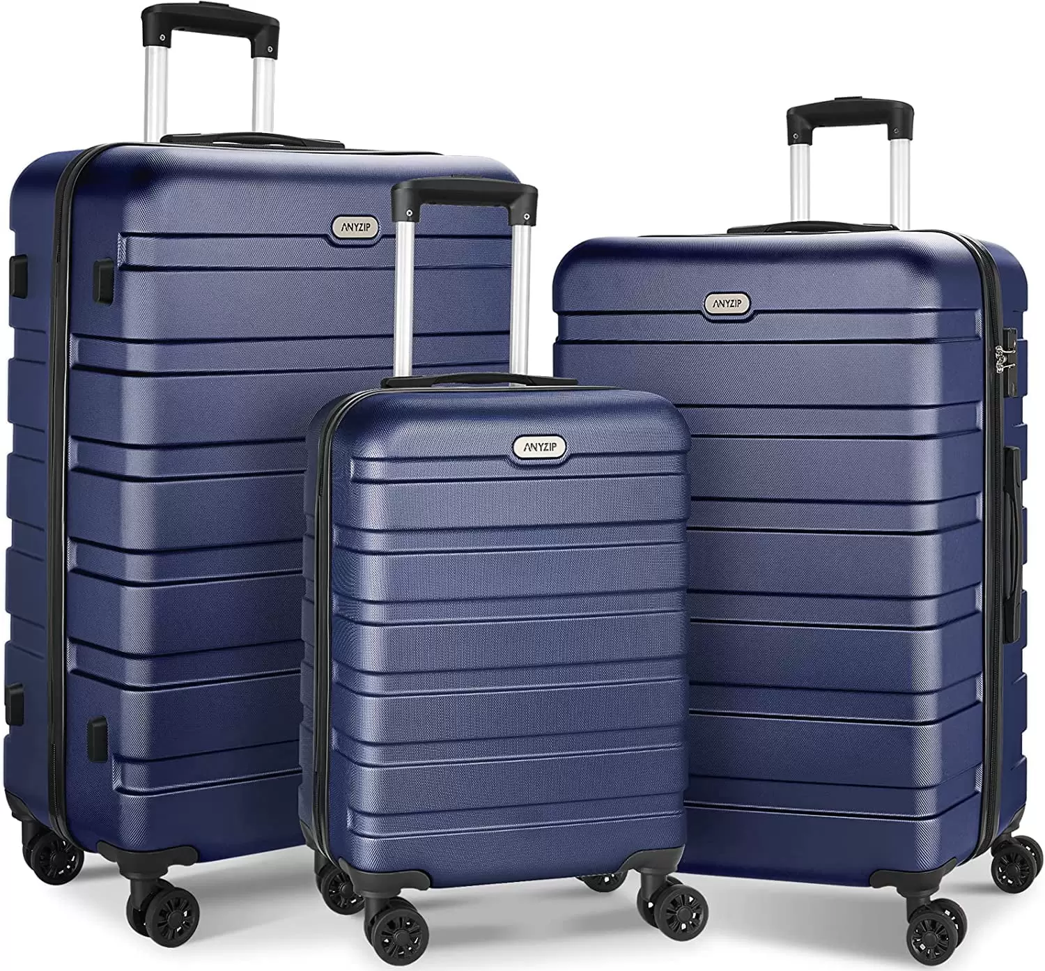 Luggage Sets 3 Piece AnyZip PC ABS Hardside Lightweight Suitcase with 4 Universal Wheels TSA Lock Carry On 20 24 28 Inch Dark Blue