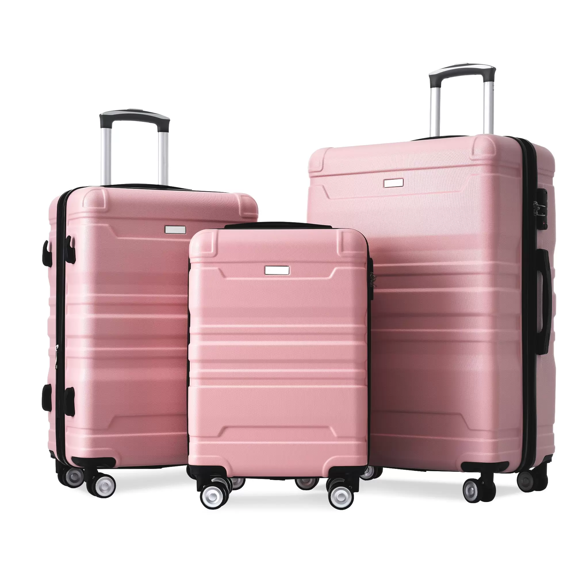 Luggage Sets 3 Piece New Model Expandable ABS Hardshell Luggage Suitcase sets with Spinner Wheels TSA Lock 20''24''28''. Pink