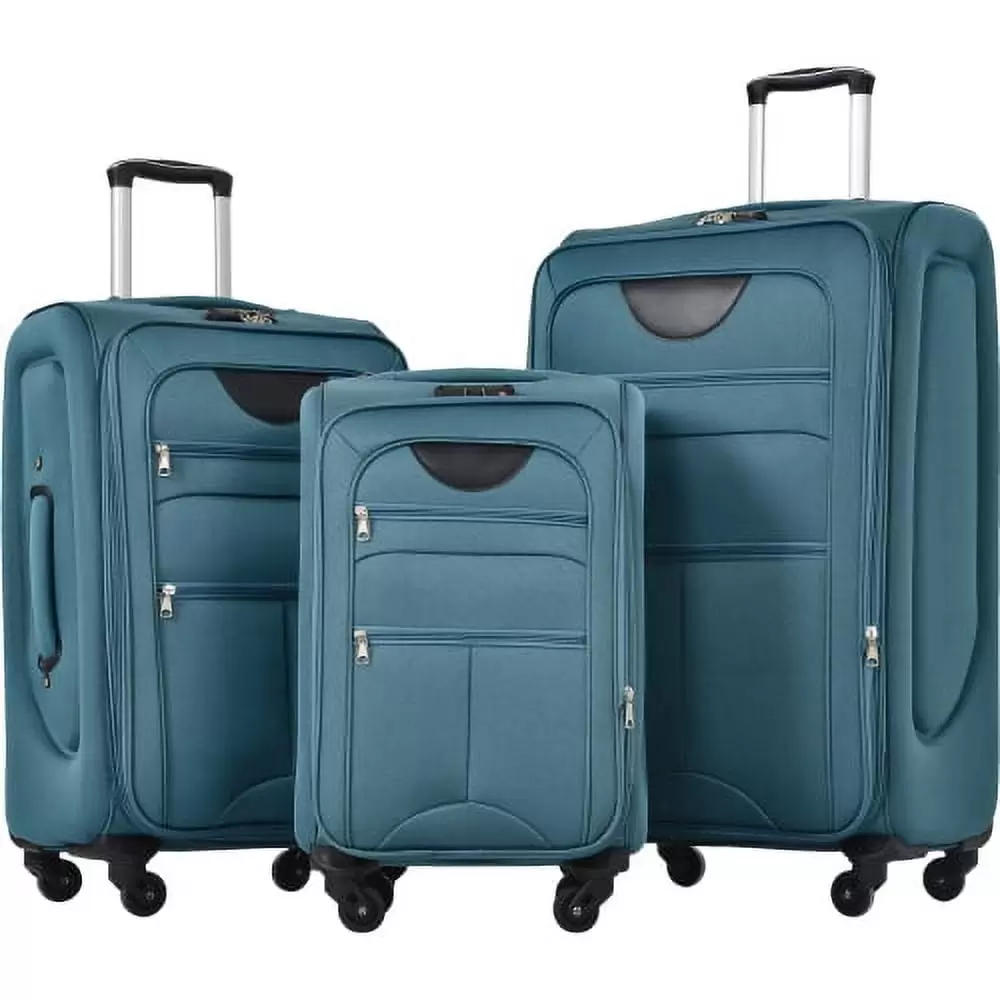 Luggage Sets 3 Piece Softside Expandable Lightweight Durable Suitcase Sets Upright Spinner Softshell Lightweight Luggage Travel Set.Green