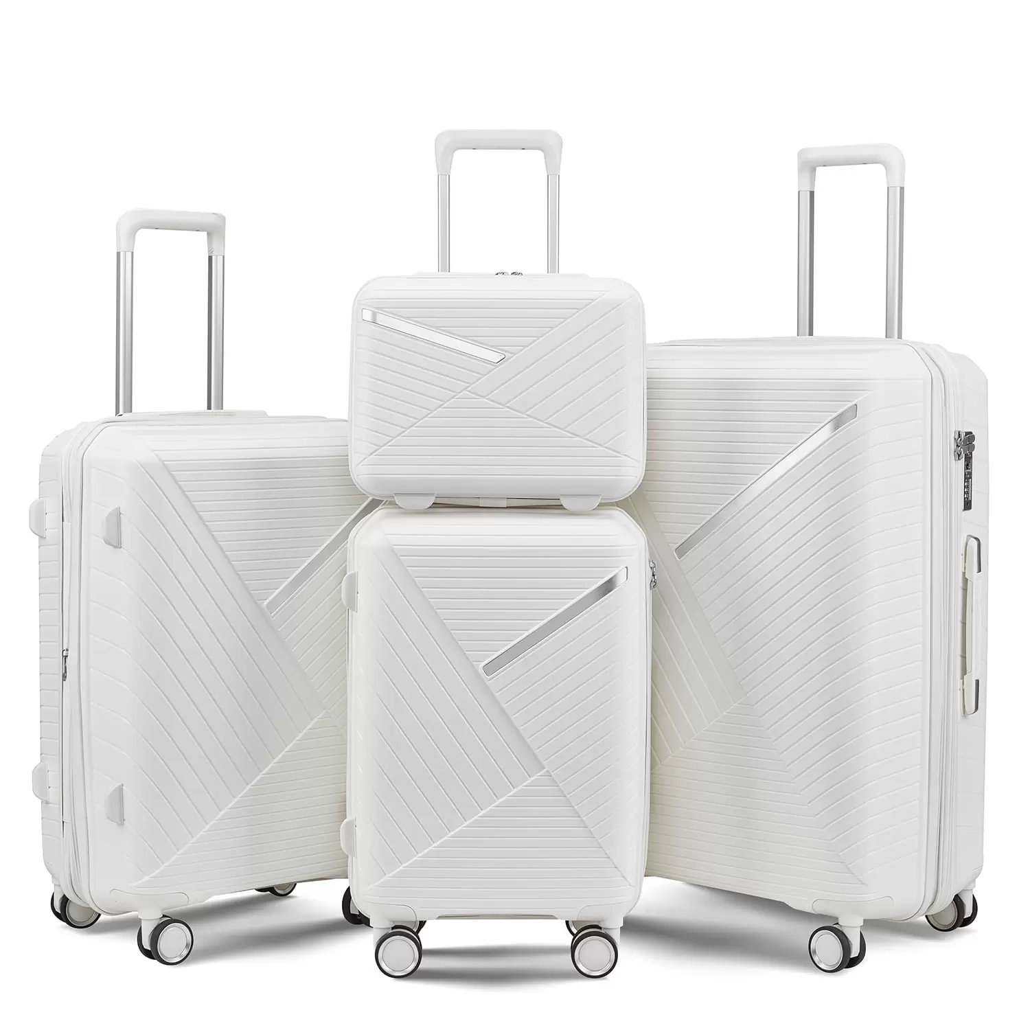 Luggage Sets 4 Pcs Expandable Suitcase Set with TSA Lock Spinner Wheels. PP Hardshell Travel Luggage Sets with Cosmetic Case. White