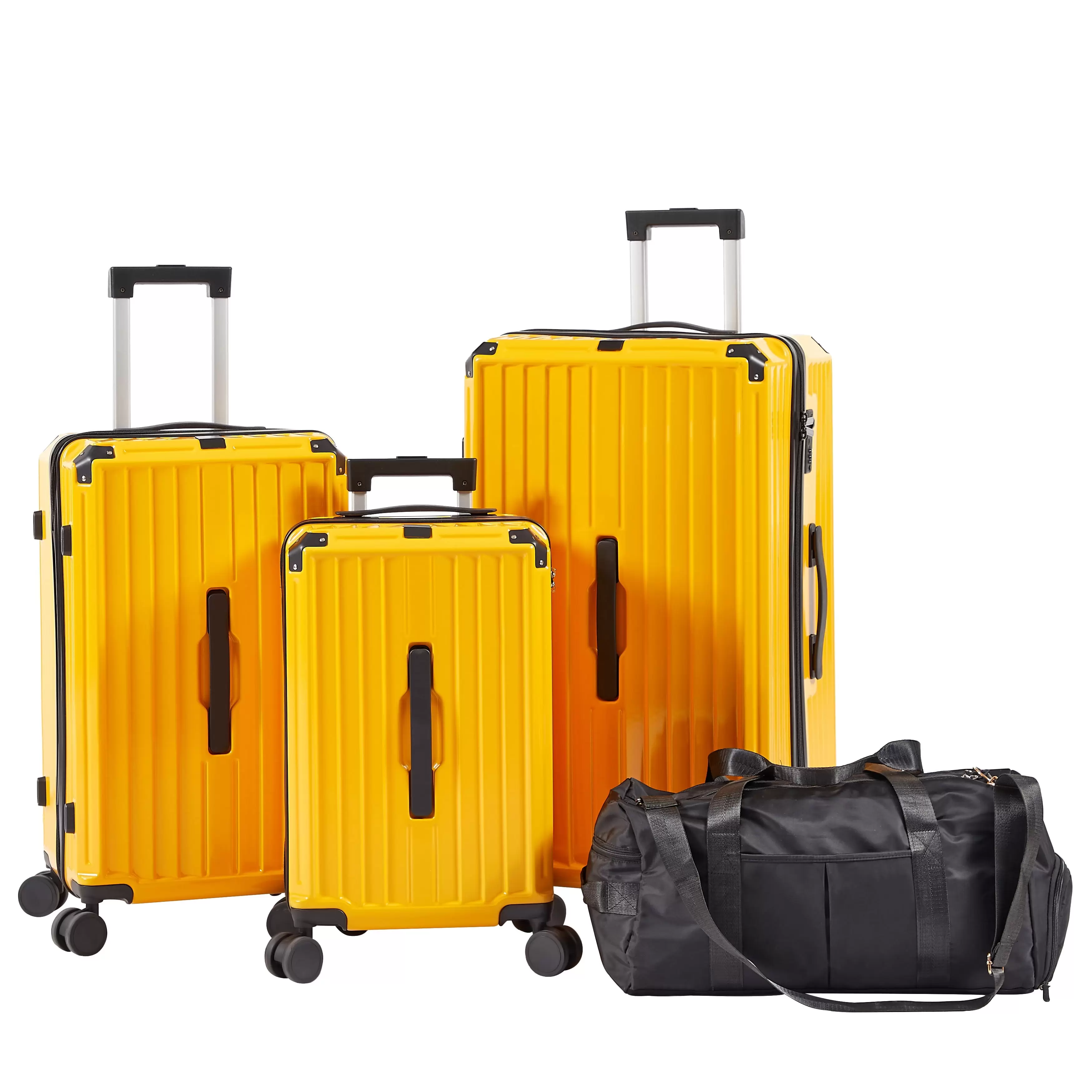 Luggage Sets 4 Piece Hardside Luggage Suitcase Sets with Travel Bag. Checked Luggage with Collapsible Cup Holder TSA Lock Spinner Wheels. Yellow