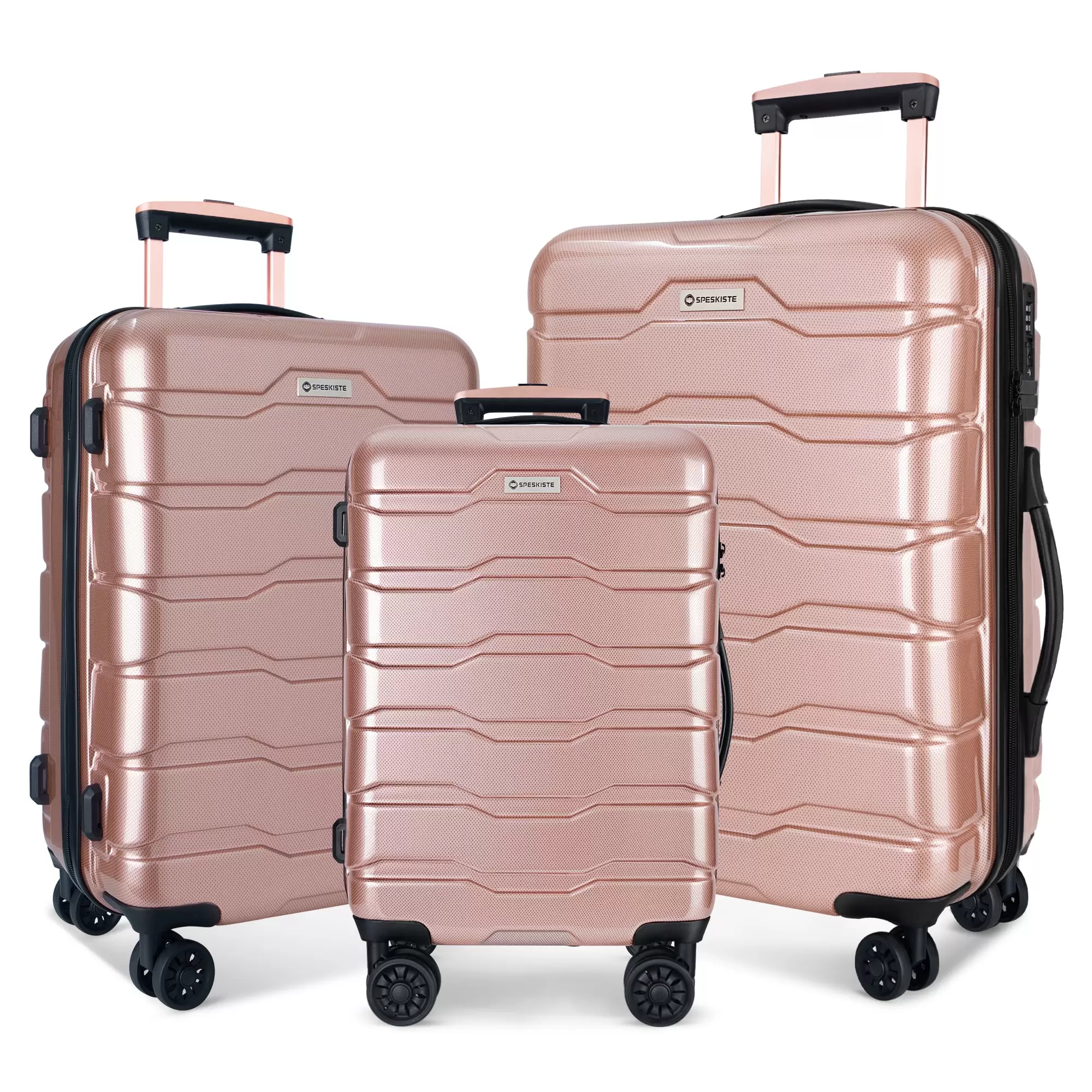 Luggage Sets ABS+PC Hardshell 3pcs Clearance Luggage Hardside Lightweight Durable Suitcase sets Spinner Wheels Suitcase with TSA Lock (20/24/28). RoseGold