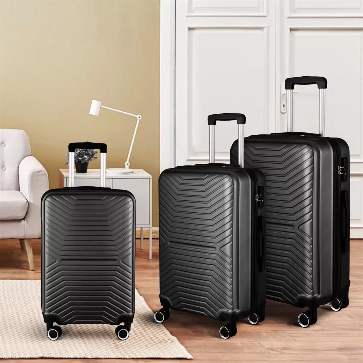 Luggage Sets with Expandable ABS Hardshell. 3pcs Clearance Luggage Hardside. Lightweight Durable. Suitcase Sets. Spinner Wheels Suitcase with TSA Lock 20in/24in/28in. Black