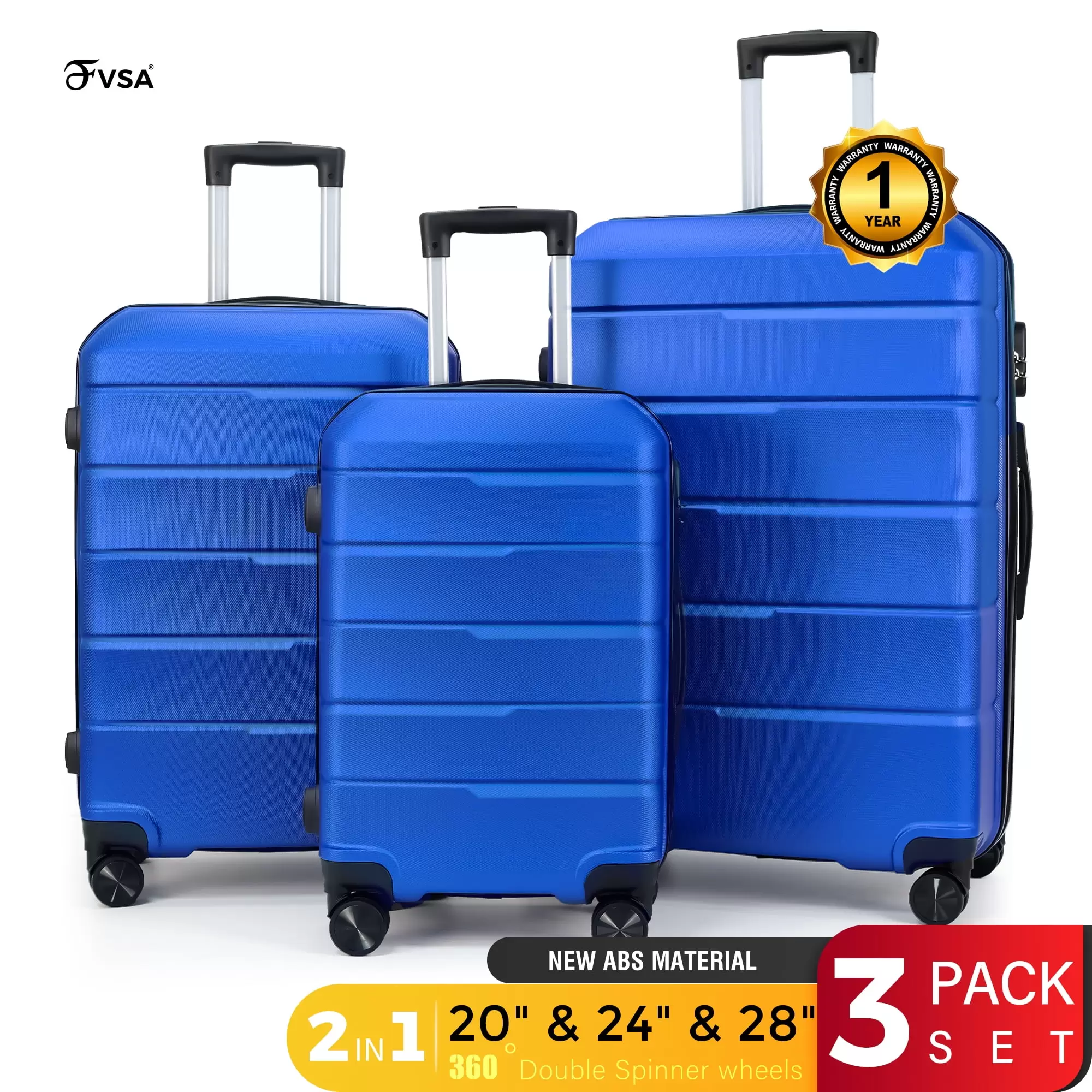 Luggage Sets of 3 Piece with Silent Wheel PC+ABS Suitcase 20/24/28 Carry on Luggage Airline Approved