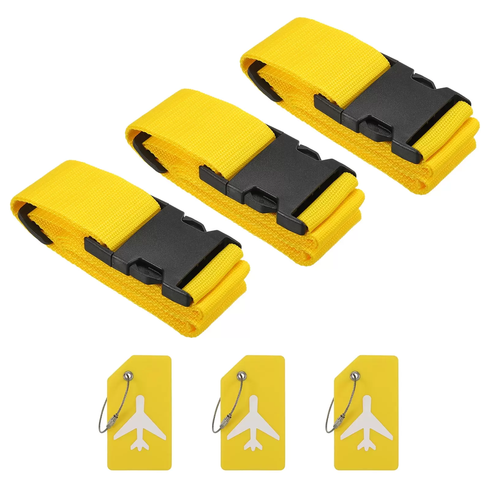 Luggage Strap with Luggage Tag and Loop 78x2. 3 Set Adjustable Suitcase Belt. Yellow