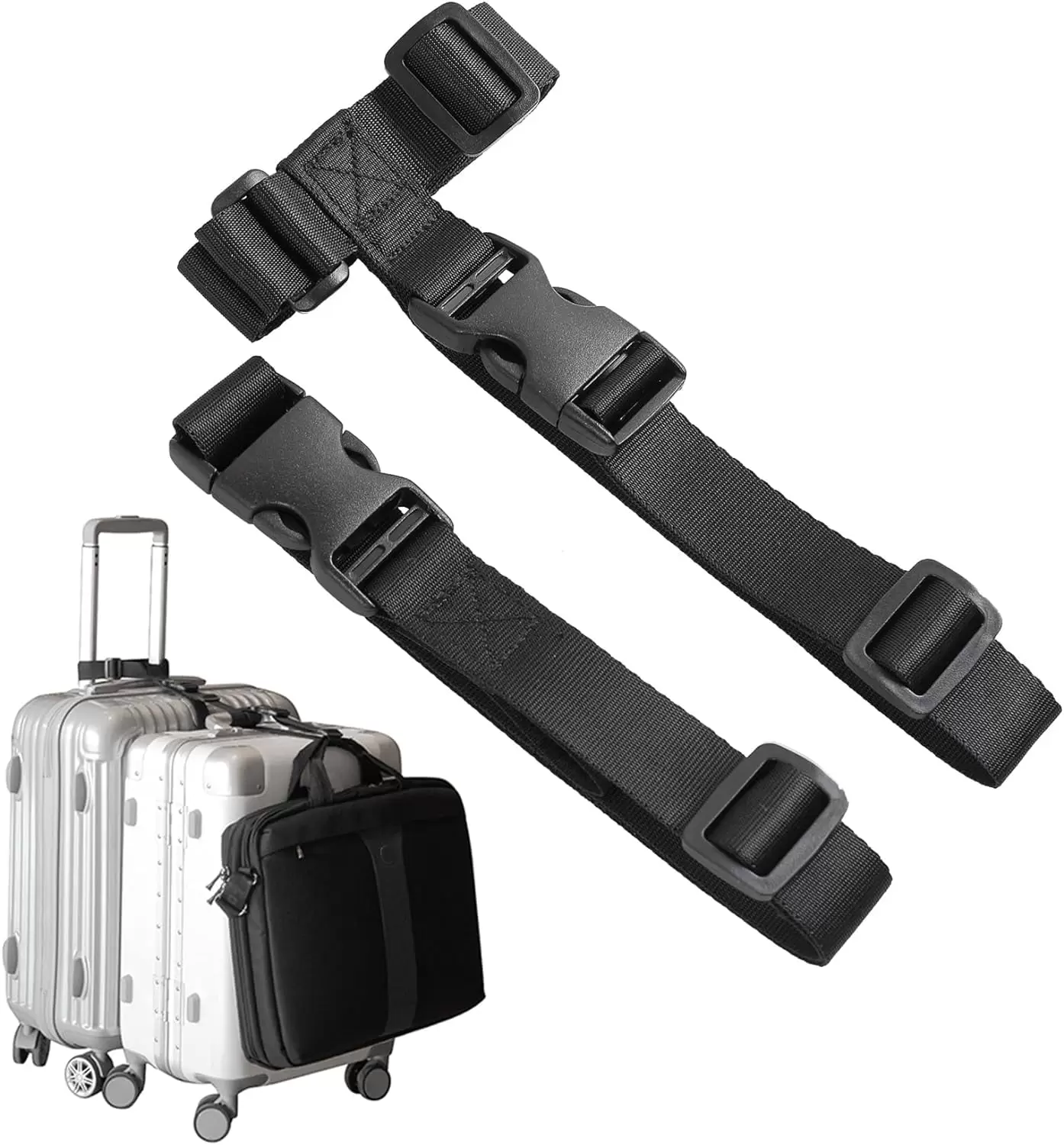 Luggage Straps.Two Add a Bag Suitcase Strap Belt.Adjustable Travel Attachment Accessories for Connect Your Three Luggage Together - 2 Pack(Black)