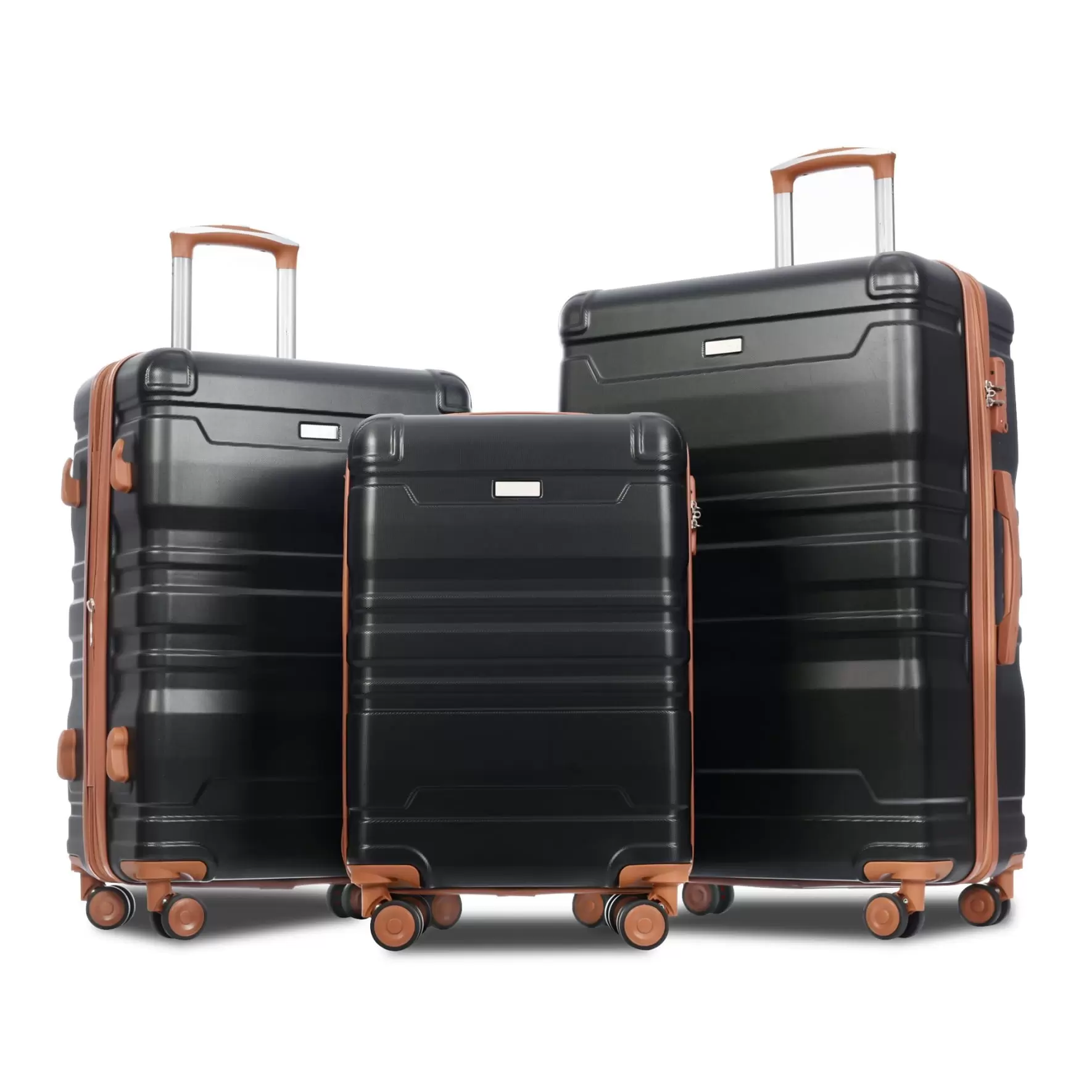 Luggage Suitcase 3 Piece Sets. New Model Expandable ABS Hardshell Luggage. Lightweight Carry-on Suitcase Sets with Spinner Wheels & TSA Lock. 20''/ 24''/ 28''. Black+Brown