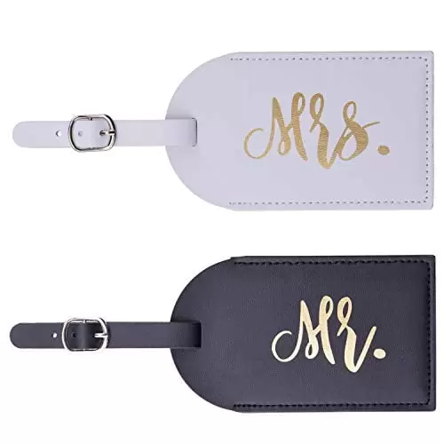 Luggage Tags Mr And Mrs CACASO Leather Travel Tags For Luggage Bag Tags For Mr & Mrs Gifts Honeymoon Gifts Suitcase Tag Black And White