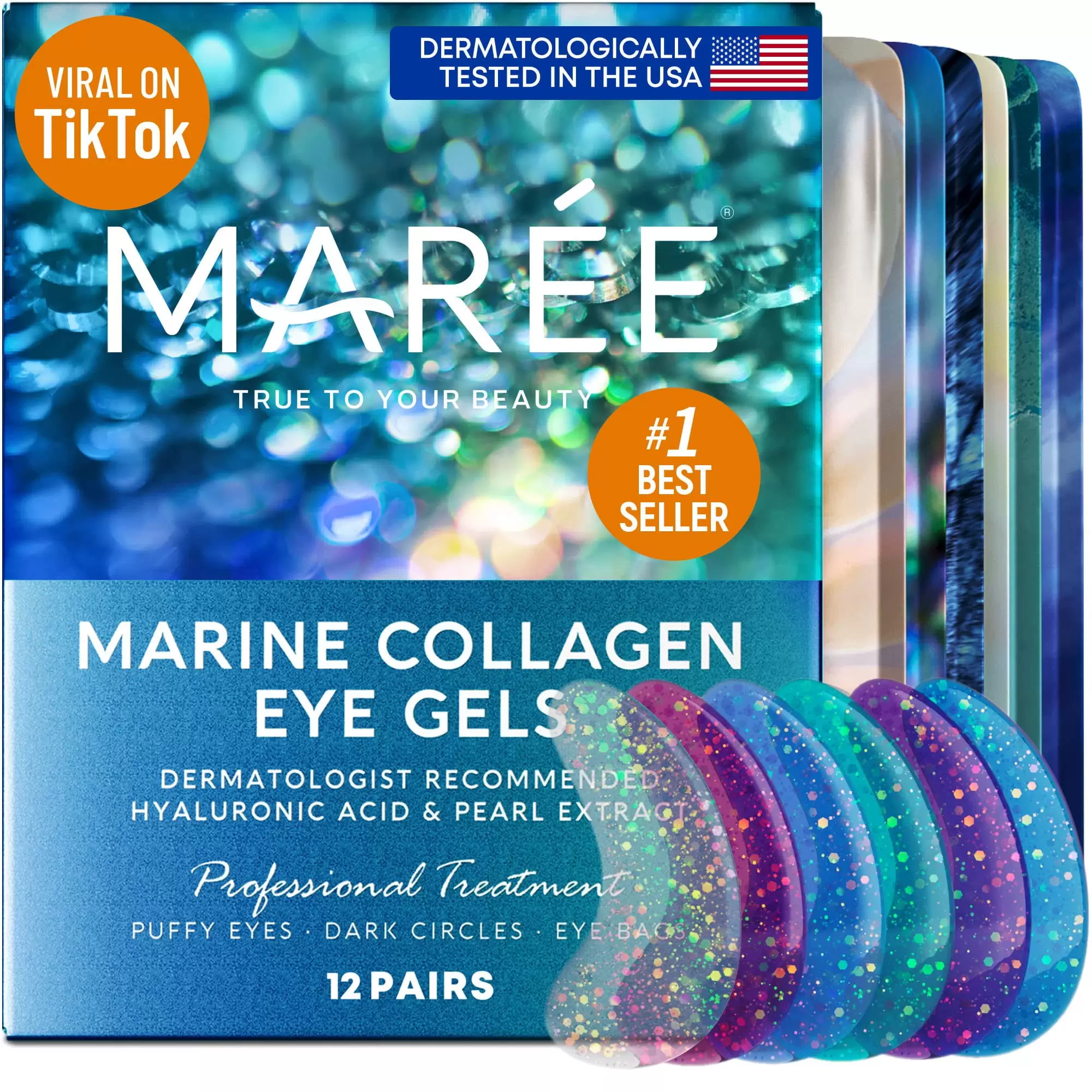 MAREE Gel Pads JB28 - Under Wrinkle Patches for Puffy Eyes and Dark Circles with Natural Marine Collagen & Hyaluronic Acid - Anti-Aging Mask for Face to Soothe Puffiness. Bags and Wrinkles