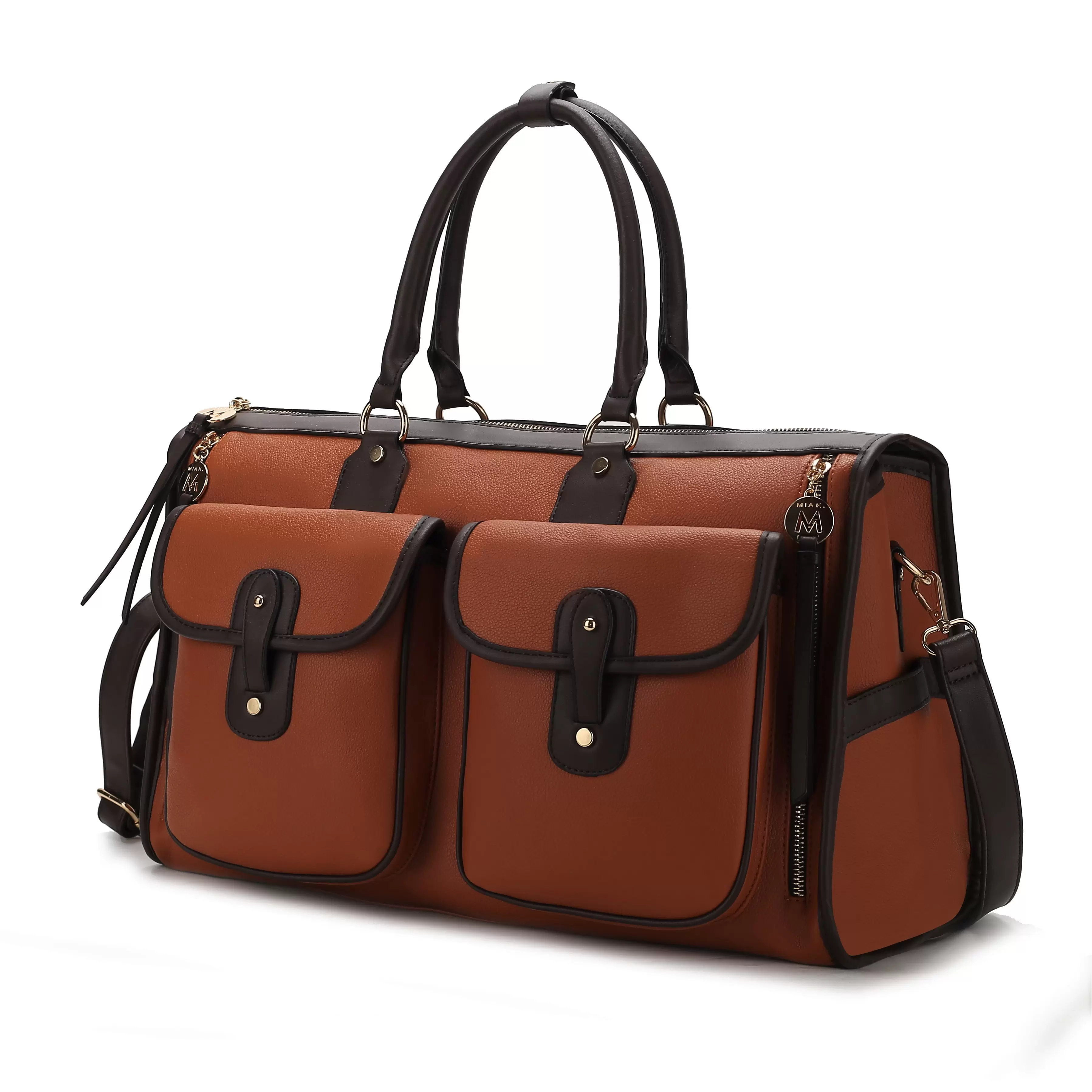 MKF Collection Genevieve Color Block Vegan Leather Women's Cognac Duffel Bag by Mia K