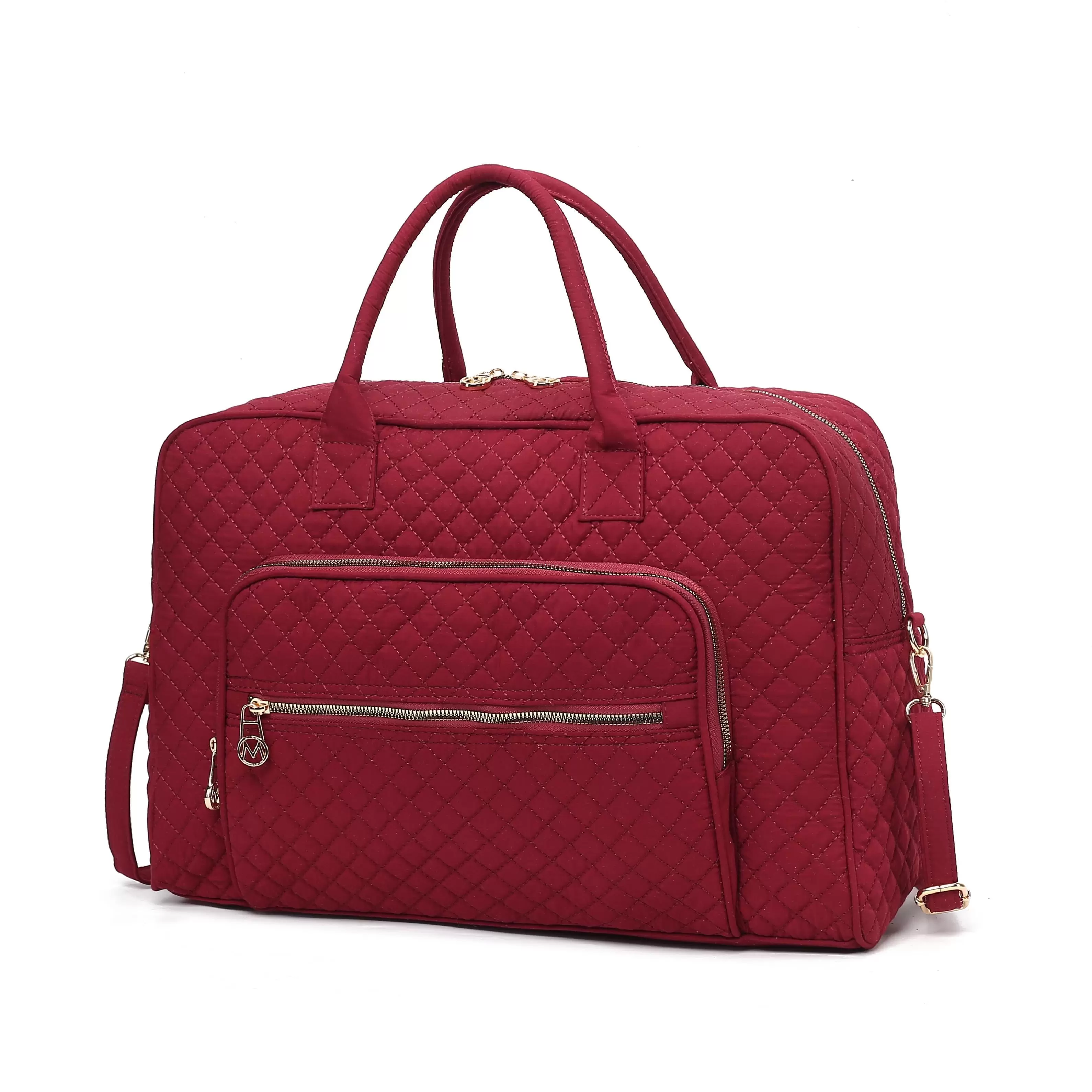 MKF Collection Jayla Women's Solid Quilted Cotton Duffle Bag For Travel by Mia K - Wine Red