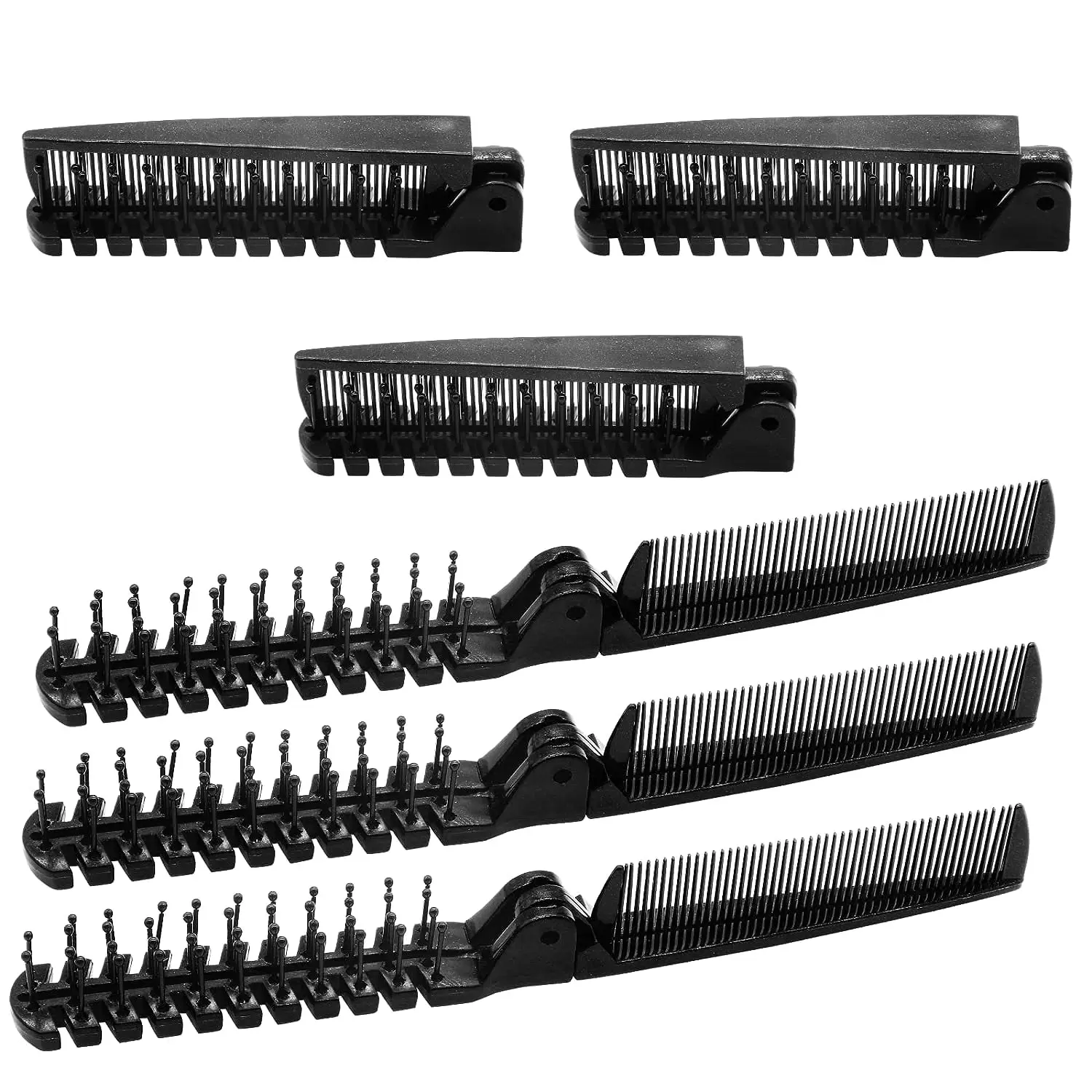 MODANU Travel Foldable Brush Comb Set of 6. Portable Folding Comb. Anti-Static Hair Comb Mini Pocket Comb. Double Headed Hair Brush Hairdressing Tools Plastic Folding Comb for Men Women (Black)