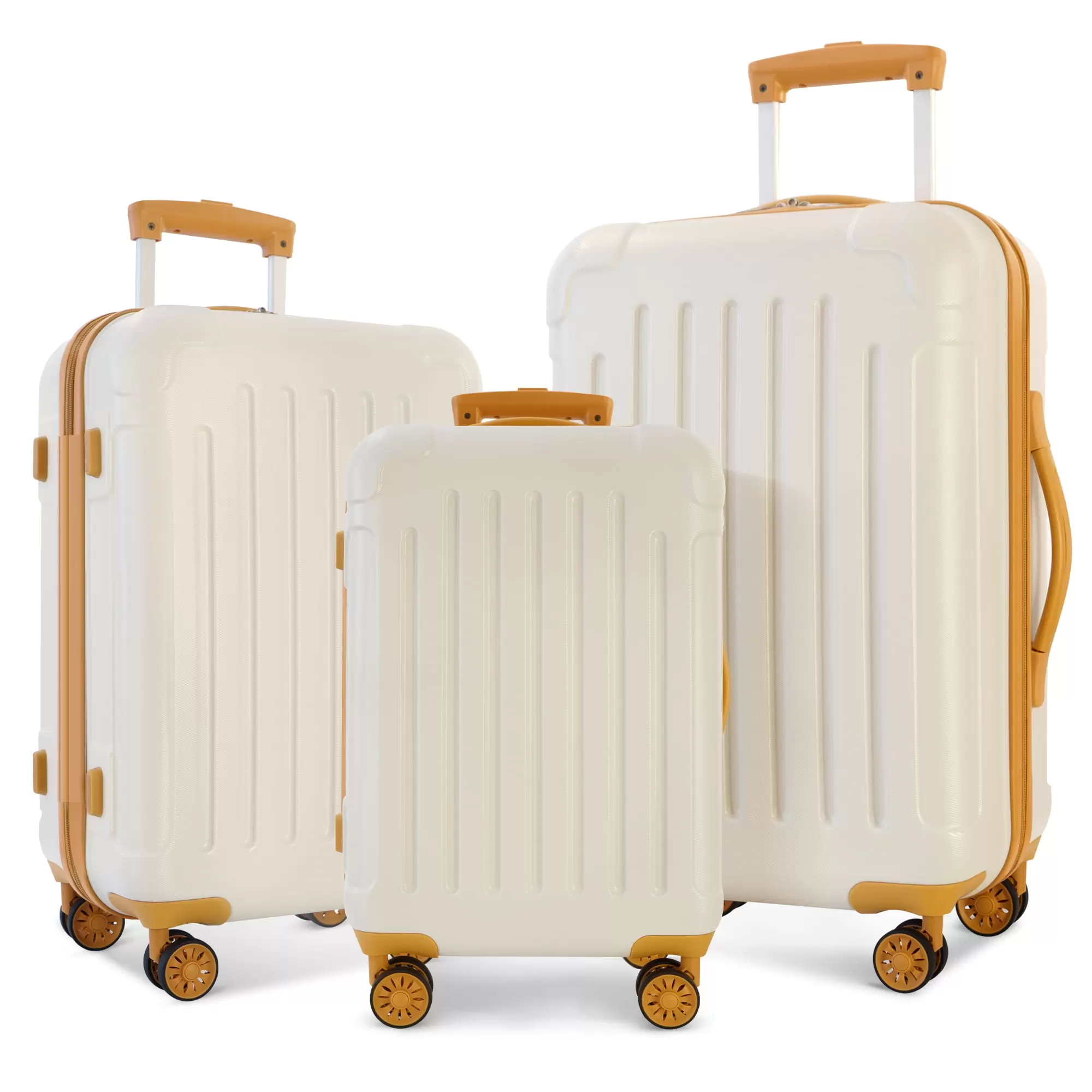 MOKUUD LUGGAGE 3 Piece Sets with Spinner Wheels ABS+PC Lightweight(20/24/28) White