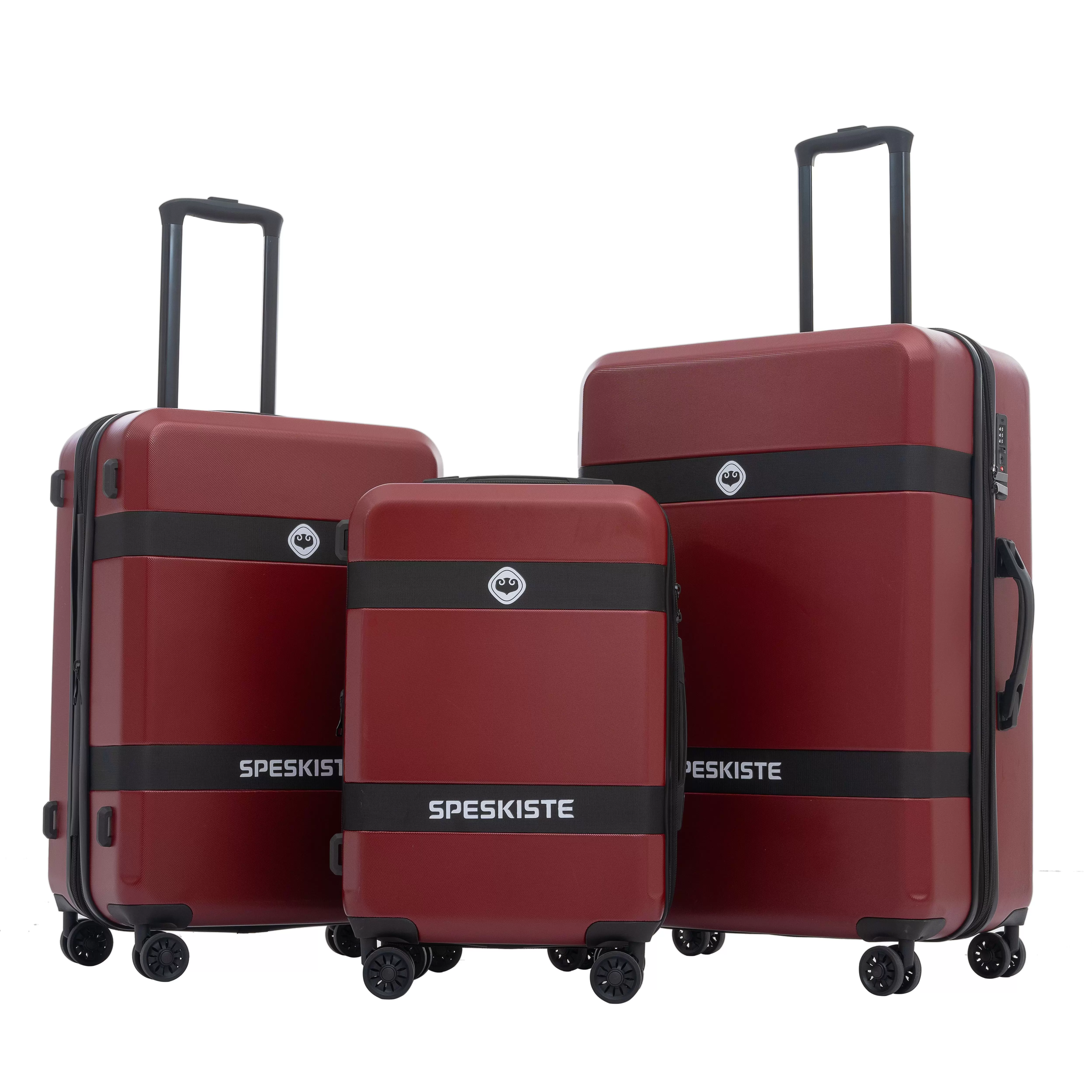 MOKUUD LUGGAGE ABS+PC 3 Piece Sets with Spinner Wheels Lightweight TSA Lock (20/24/28) Red