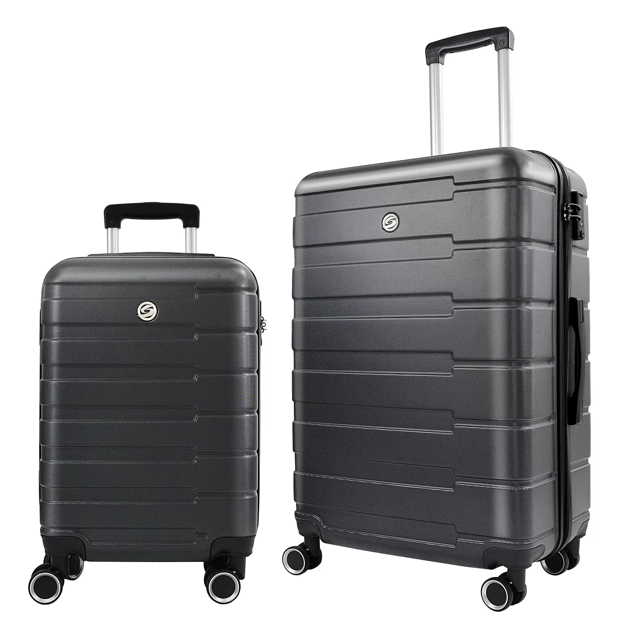 MOKUUD LUGGAGE Black Luggage Sets 2 Piece. 20 inch 24 inch ABS Hardside Lightweight Suitcase