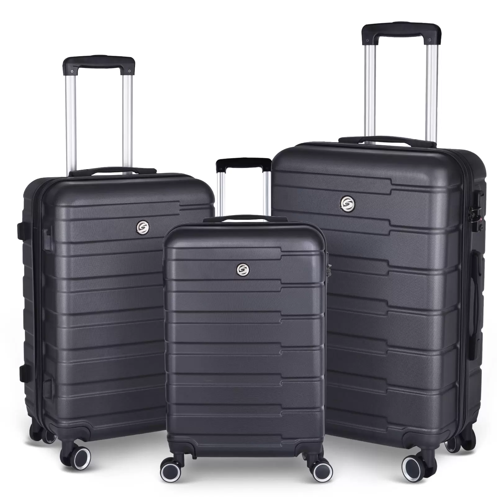 MOKUUD LUGGAGE Black Luggage Suitcase 3 Piece Sets with Spinner Wheels 20/24/28