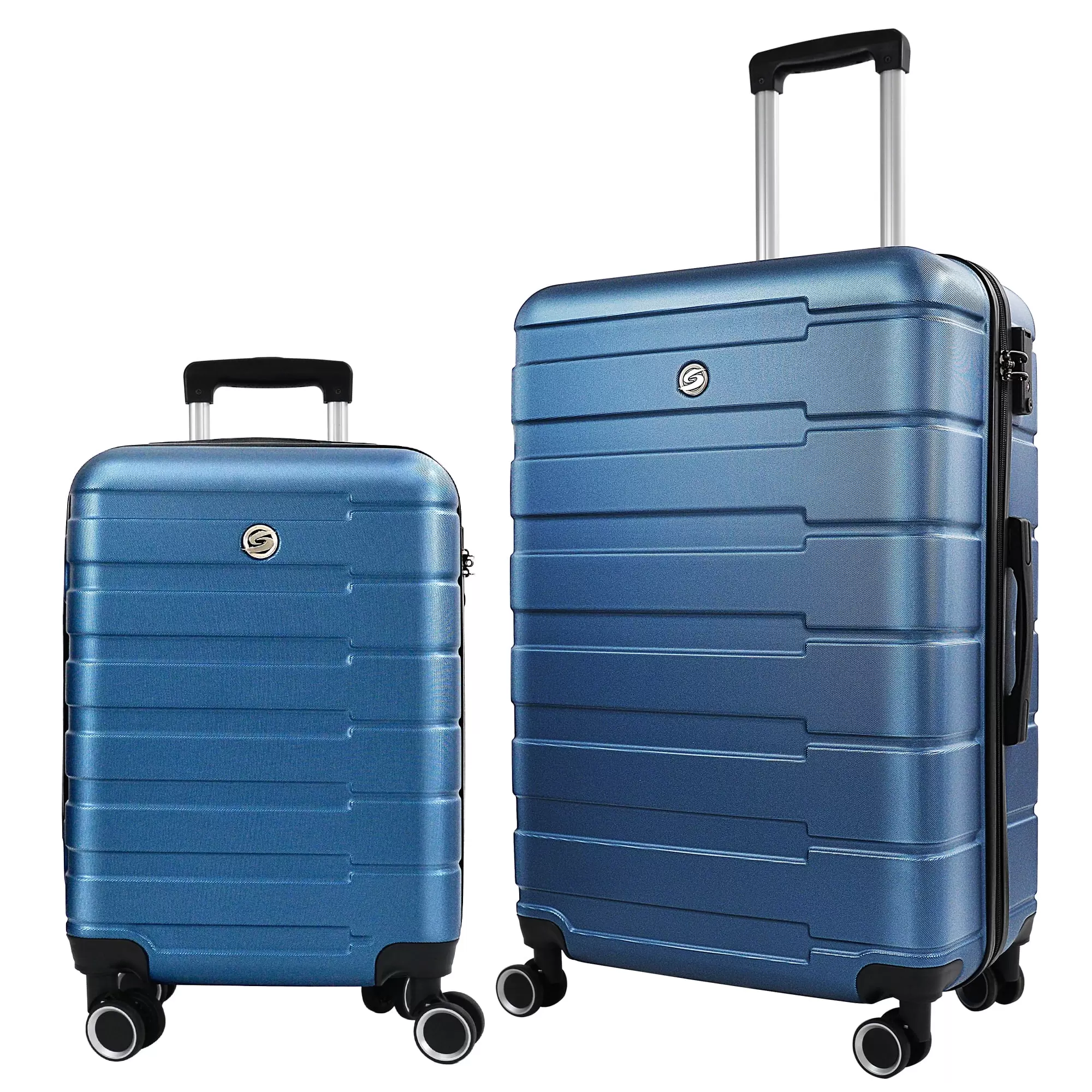 MOKUUD LUGGAGE Blue Luggage Sets 2 Piece. 20 inch 24 inch Carry on Luggage Airline Approved. ABS Hardside Lightweight Suitcase