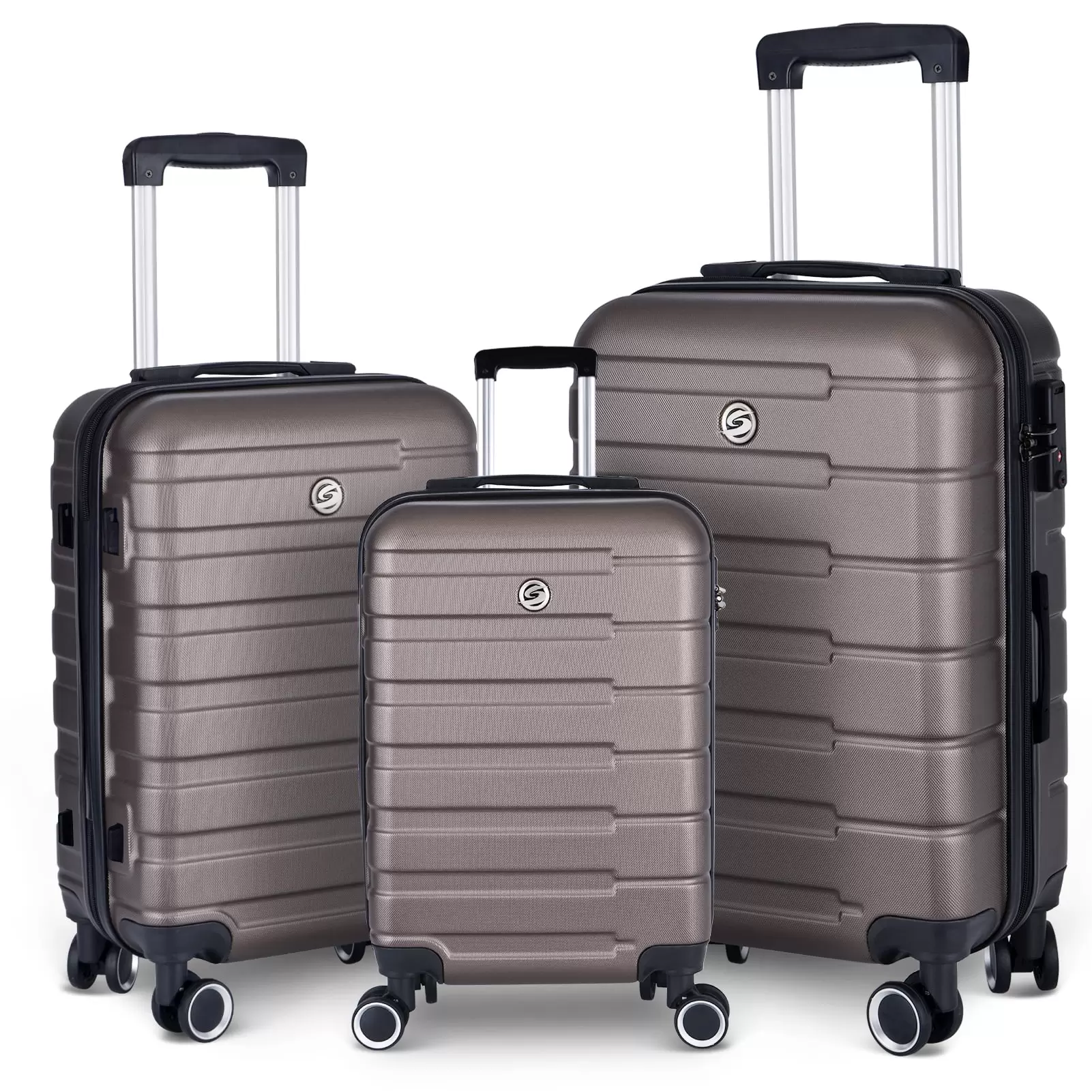 MOKUUD LUGGAGE Brown Luggage Suitcase 3 Piece Sets Hardside Carry-on luggage with Spinner Wheels 20/24/28