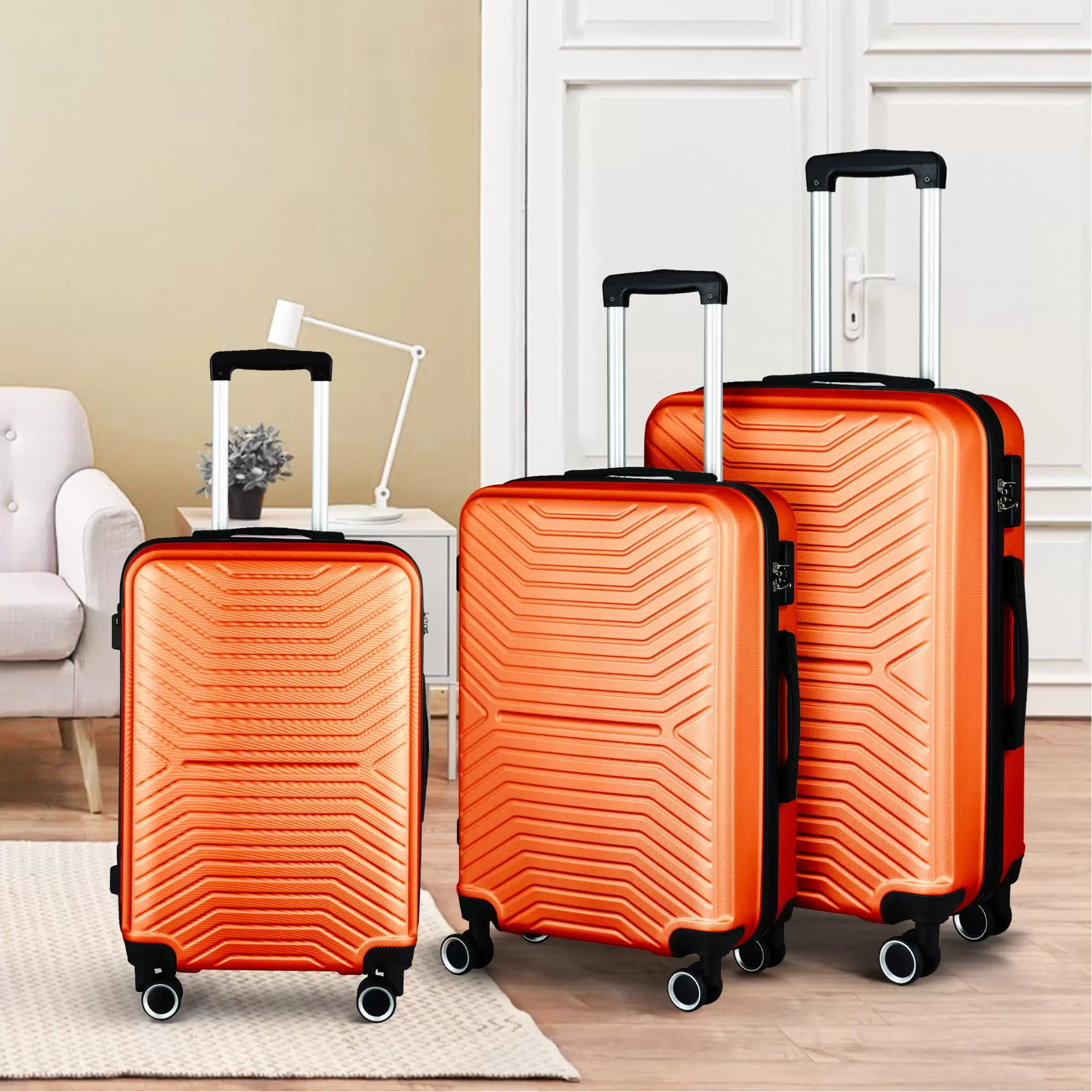 MOKUUD LUGGAGE Orange Luggage Expandable Suitcase ABS 3 Piece Set with TSA Lock Spinner Carry on 20in 24in 28in