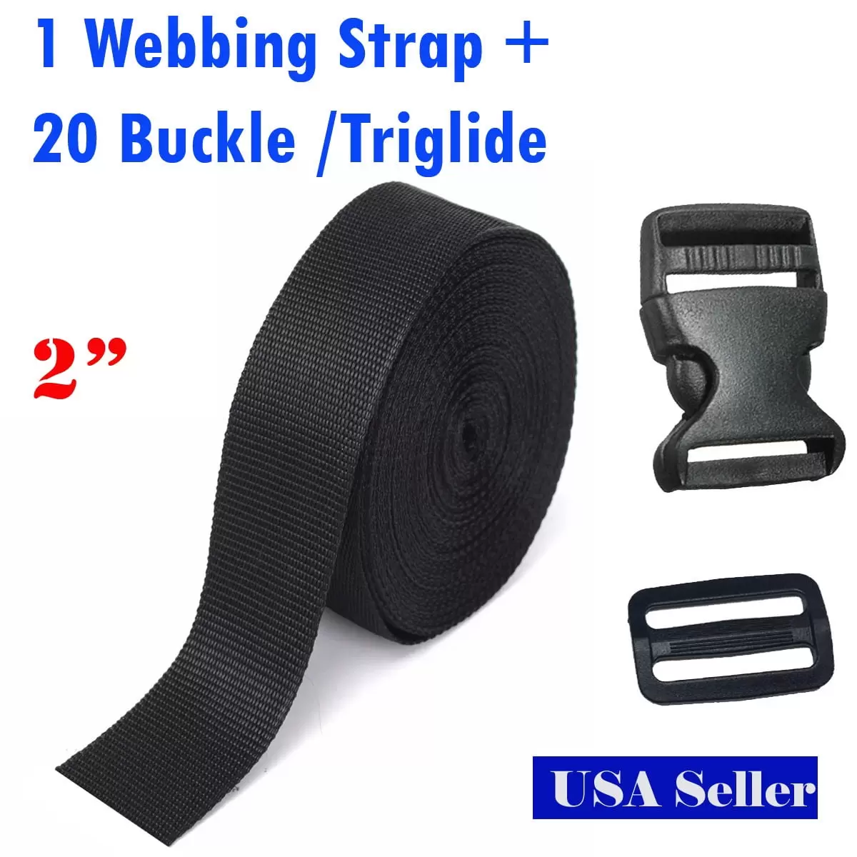 MTP ? 2 Inch 10 Yards PP Webbing Strap + 20 Buckle / Triglide Sewing Tool 5cm DIY Bckpack Tote bag Lugguage