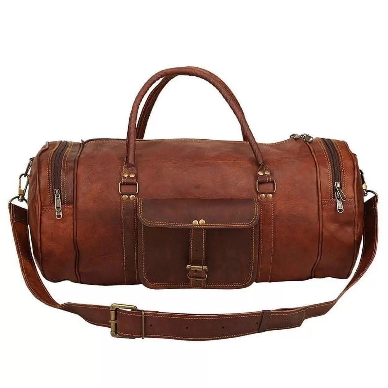 MaheTri Vintage 24 Leather Duffle Bag for Travel or the Gym. Overnight Weekender Bag for Men and Women