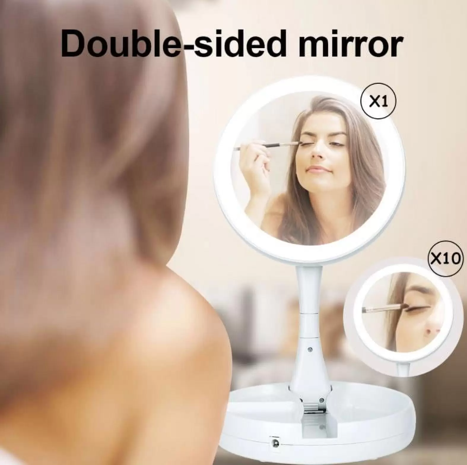 Makeup Mirror with LED Light Up Mirror.10X Magnifying Round Make Up Mirror LED Lighted Illuminated Cosmetic Mirror Desk Free Standing Portable by PAKASEPT