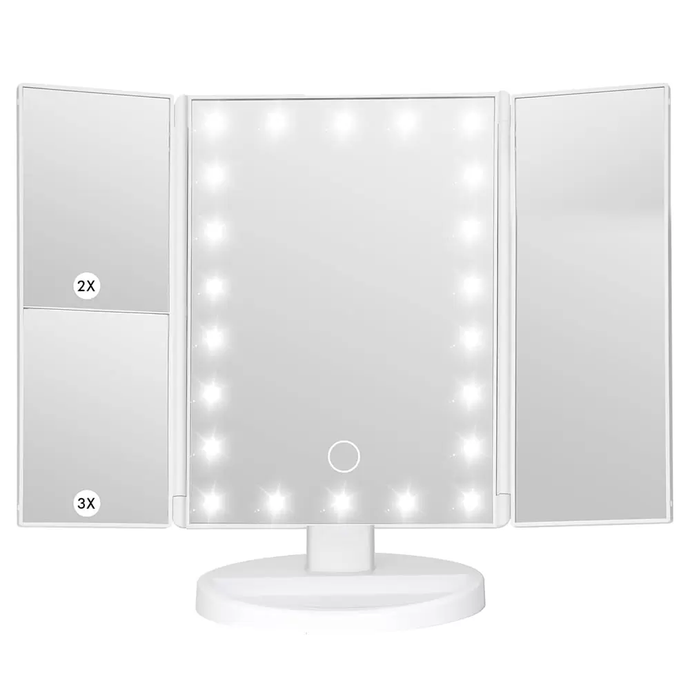 Makeup Mirror with Lights. Lighted Makeup Mirror with 22Pcs LED Lights. 2X 3X Magnifying Makeup Mirror. Dual Power Supply Light Up Vanity Mirror