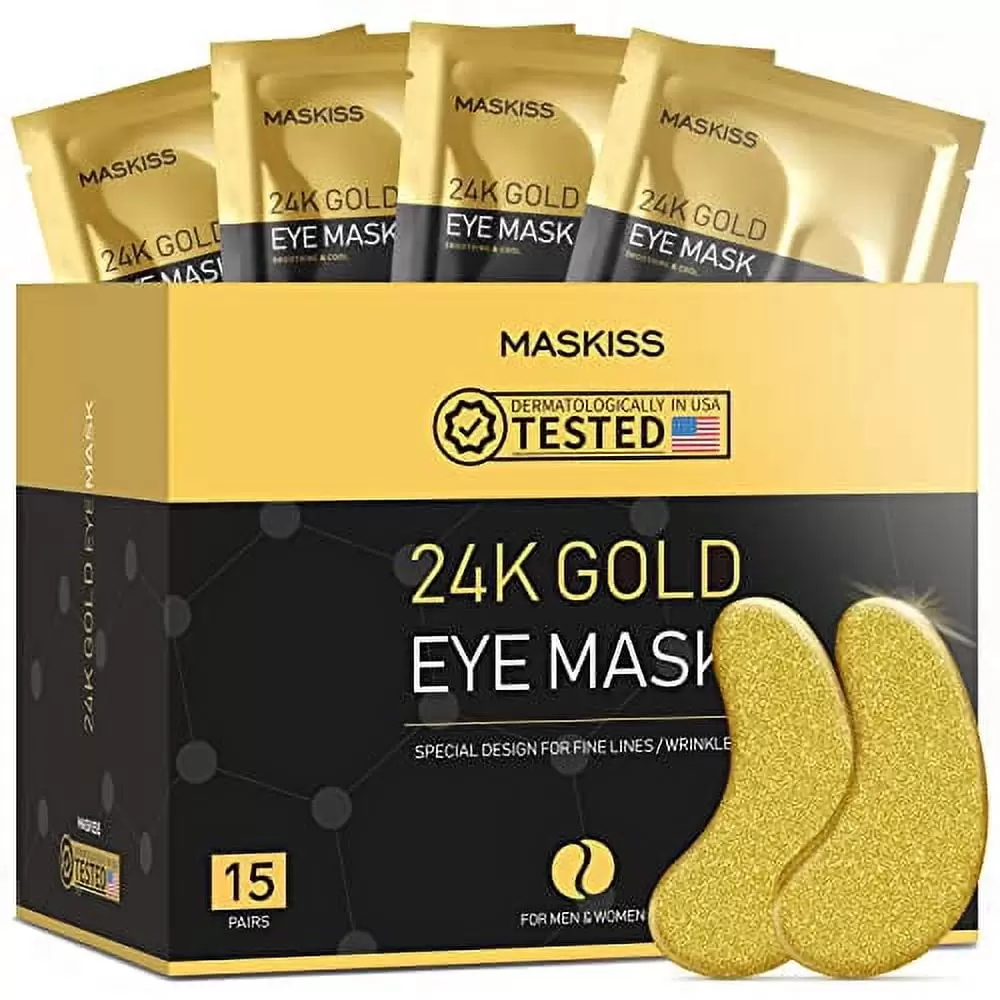 Maskiss 15-Pairs 24K Gold Under Eye Patches. Eye Mask. Eye Patches for Puffy Eyes. Eye Masks for Dark Circles and Puffiness. Collagen Skin Care Products