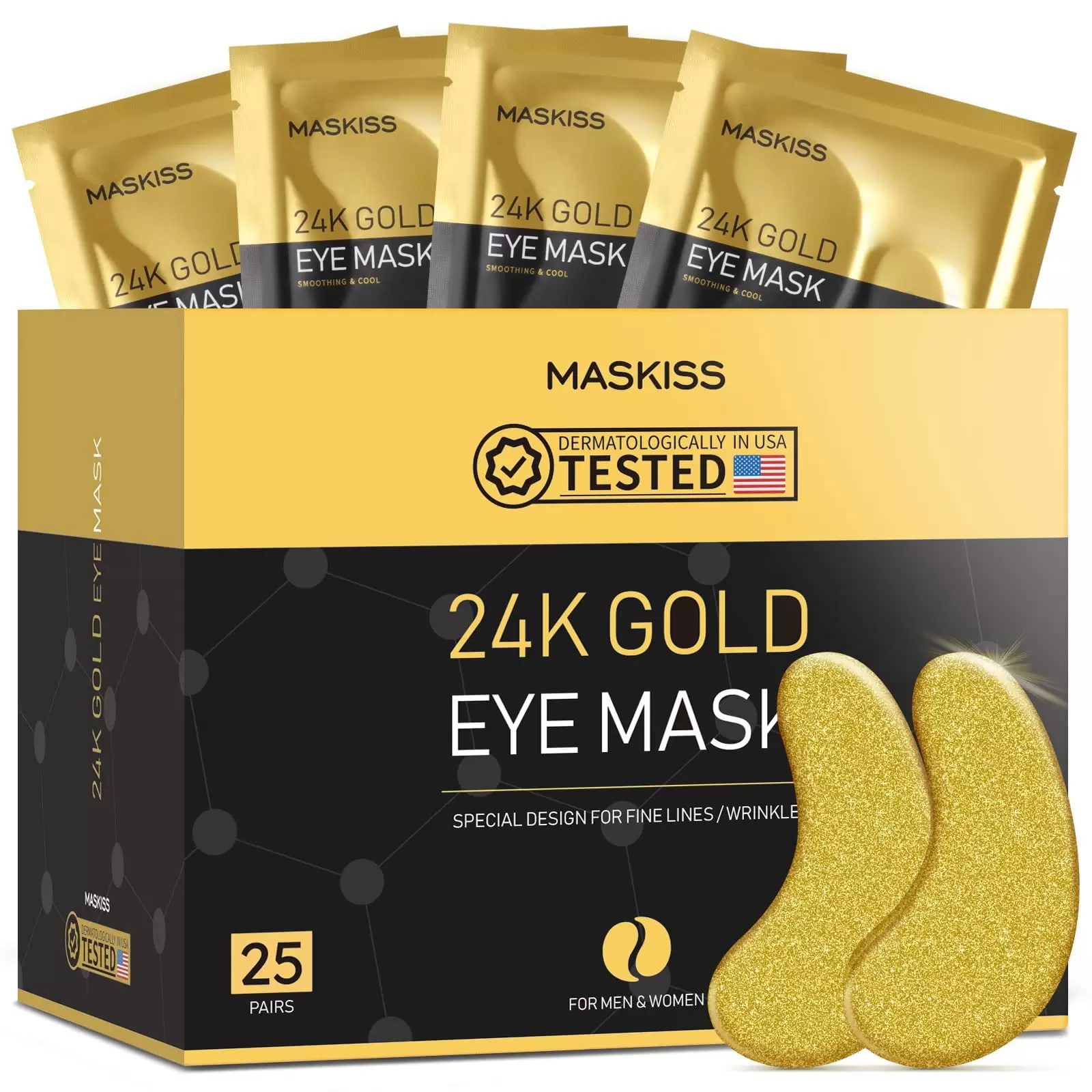 Maskiss 24k Gold Under Eye Patches (25 Pairs). eye mask. Collagen Skin Care Products. Eye Patches for Puffy Eyes. eye masks for dark circles and puffiness