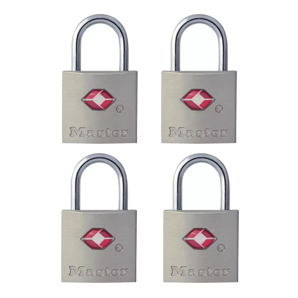 Master Lock Zinc 22 mm (7/8 in) TSA Approved Keyed Lock. 11 mm (7/16 in) shackle. 4 pack