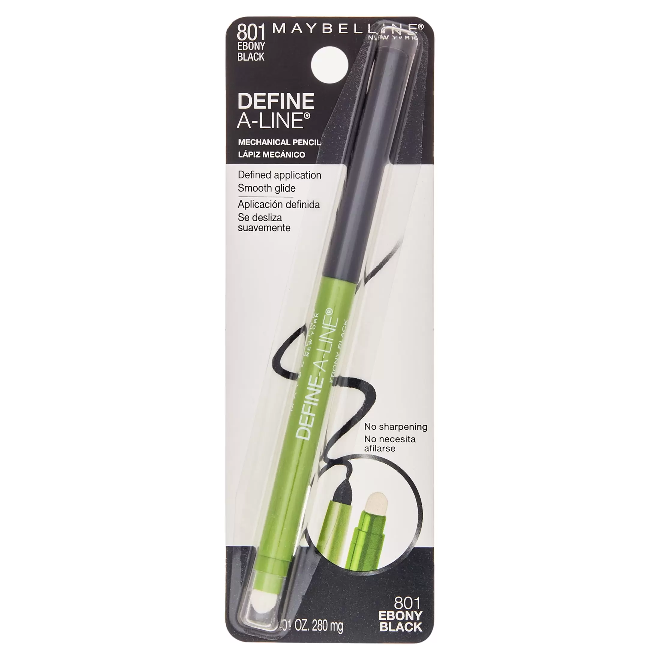 Maybelline Define A Line Mechanical Eyeliner with Built in Sharpener. Ebony Black