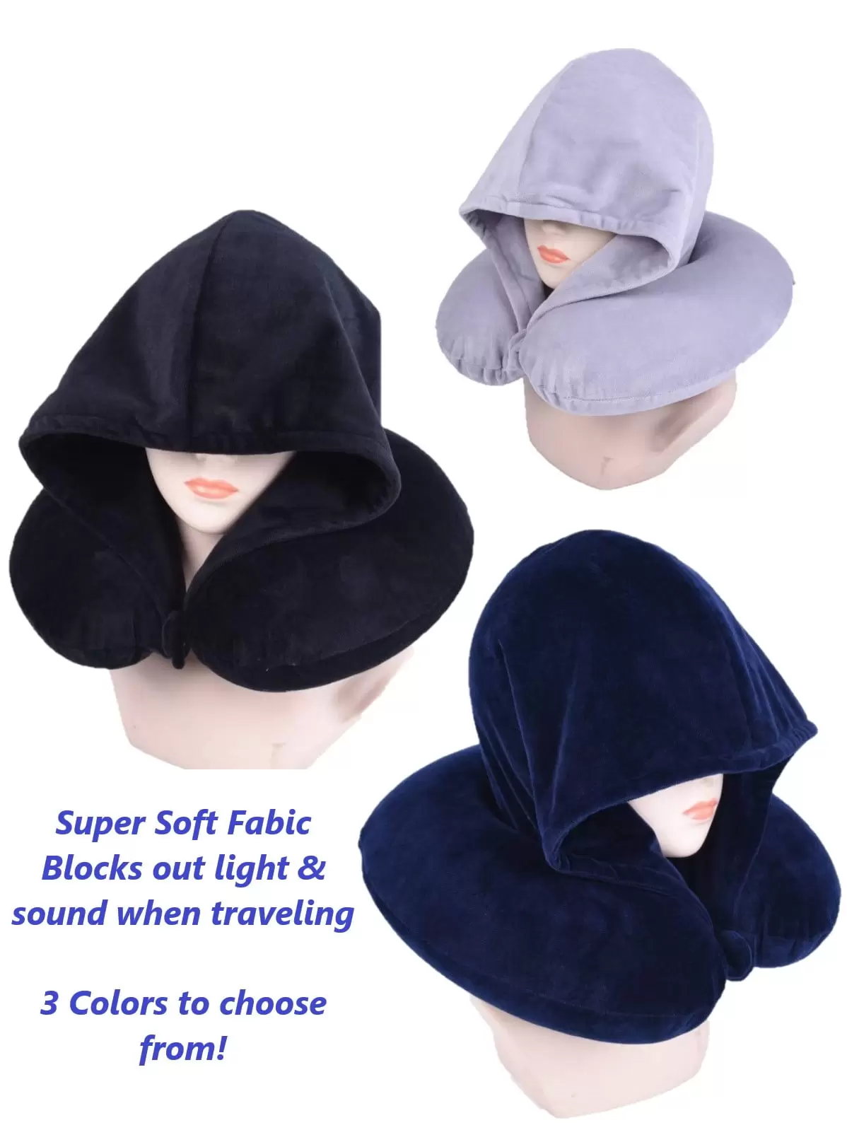 Memory Foam Warm Hoodie U Shaped Travel Pillow Neck Support Super Soft Hood Cushion Helps Block Out Light and Sound!