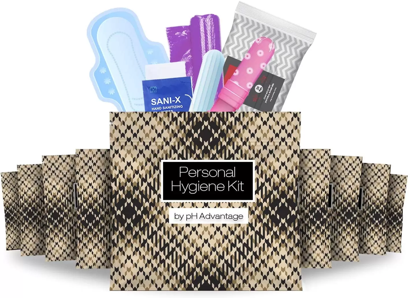 Menstrual Kit All-in-One 10 Pack | Convenience on The Go | Period Kit Pack for Travelling. Tweens & Teenagers or just When Youre Out | Individually Wrapped Feminine Hygiene Product (Light Leather)