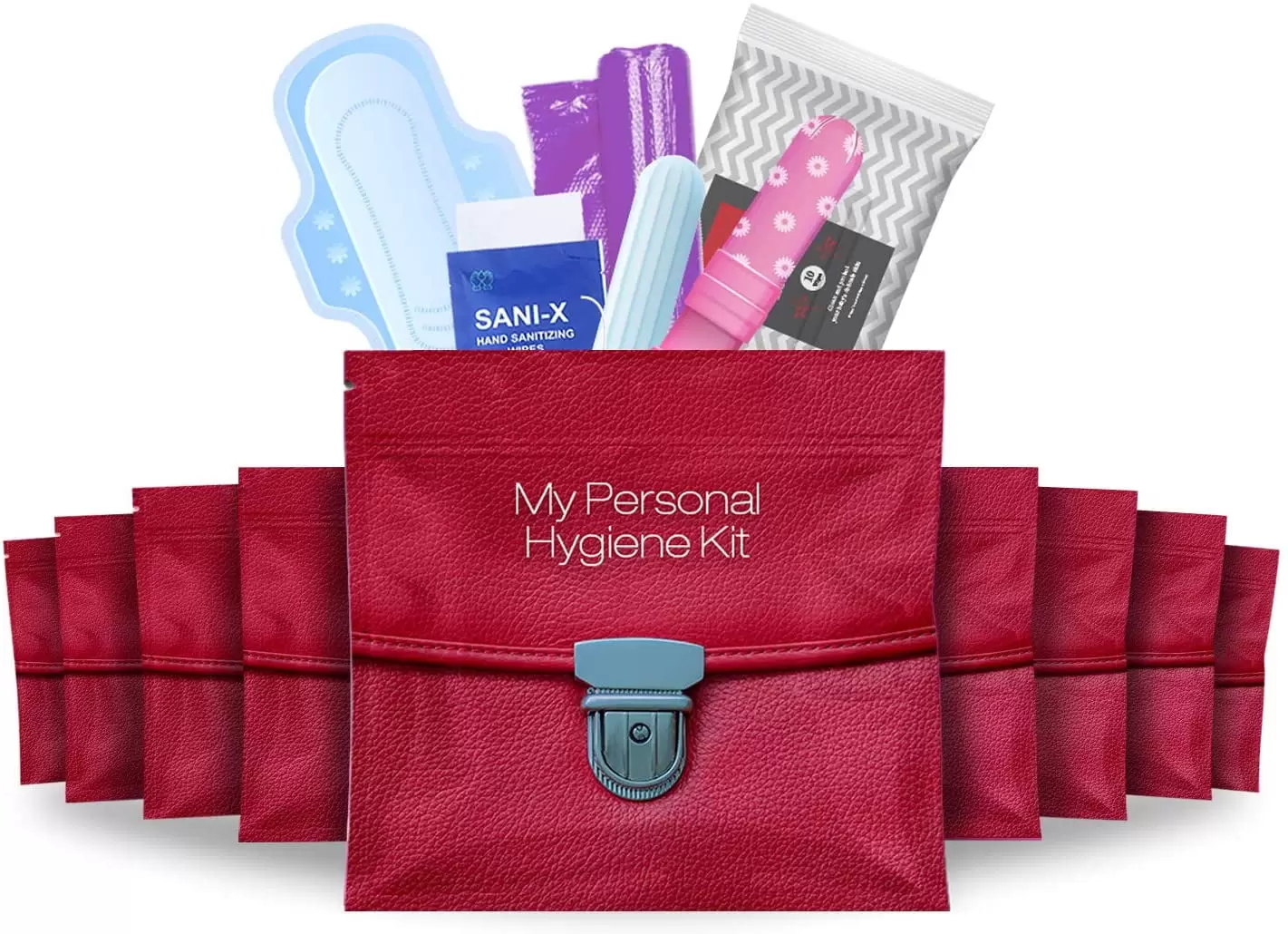 Menstrual Kit All-in-One 10 Pack | Convenience on The Go | Period Kit Pack for Travelling. Tweens & Teenagers or just When Youre Out | Individually Wrapped Feminine Hygiene Product (Red Purse)