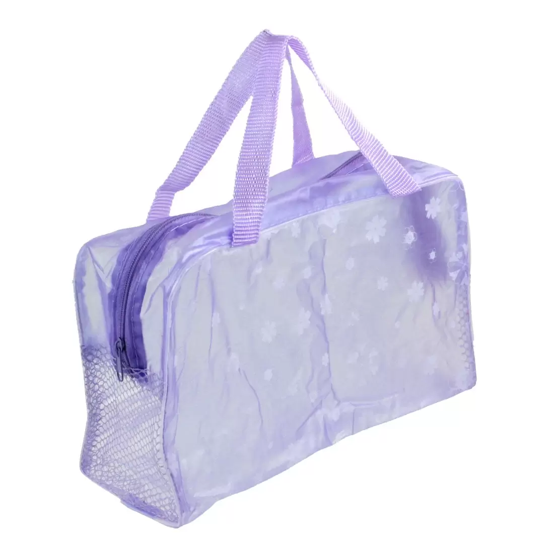 Meshy Zippered Closure Floral Pattern Purple Clear Cosmetic Toiletry Travel Wash Bathroom Shower Bag