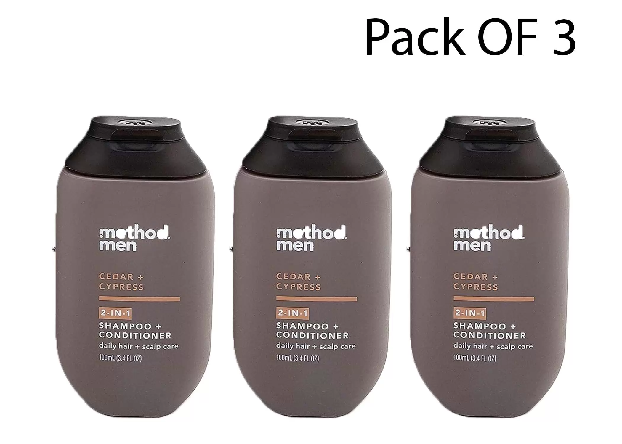 Method Men 2-in-1 Shampoo + Conditioner. Cedar + Cypress. 3.4 fl oz Travel Size (Pack Of 3)