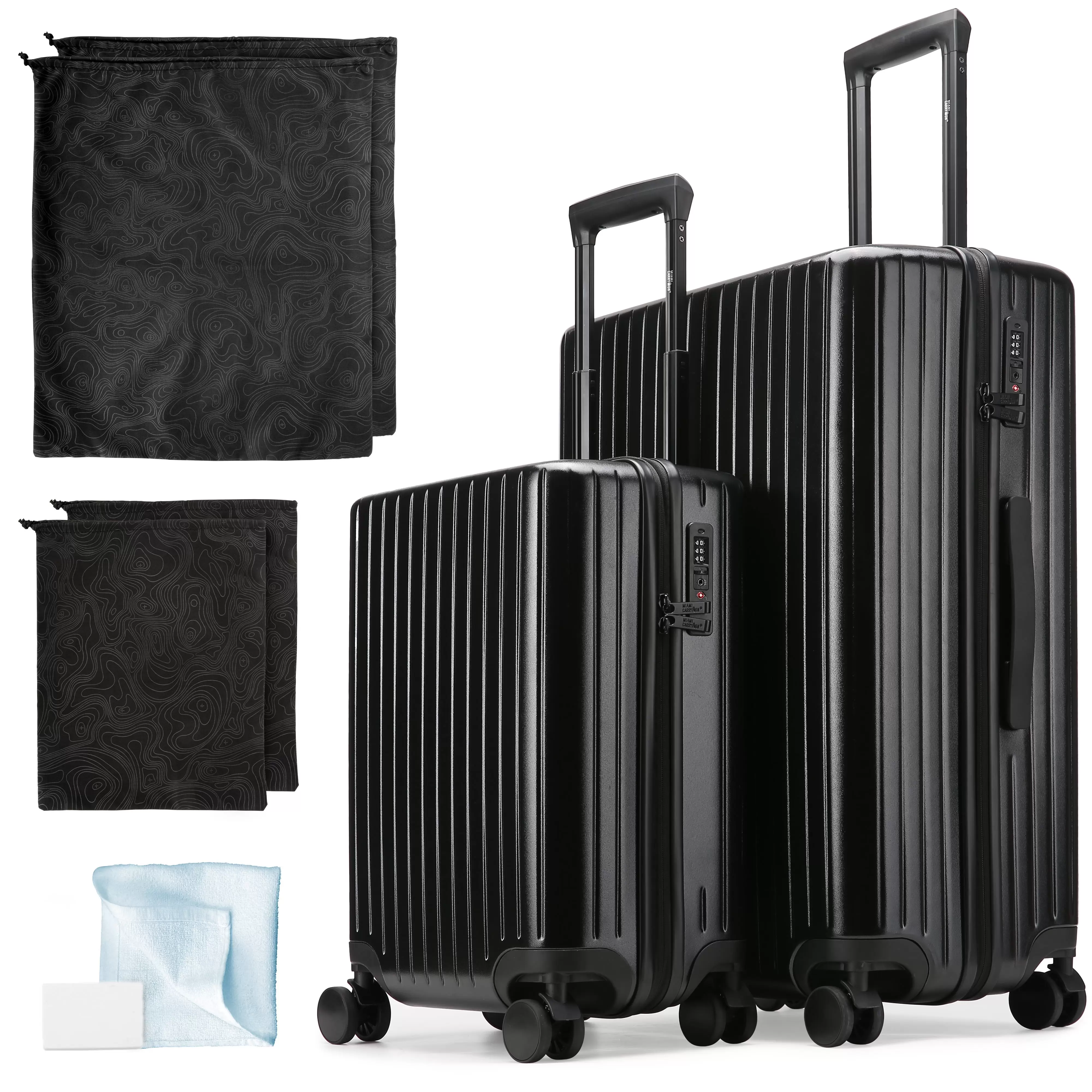 Miami CarryOn Ocean 2 Piece Polycarbonate Spinner Luggage Set (Black)