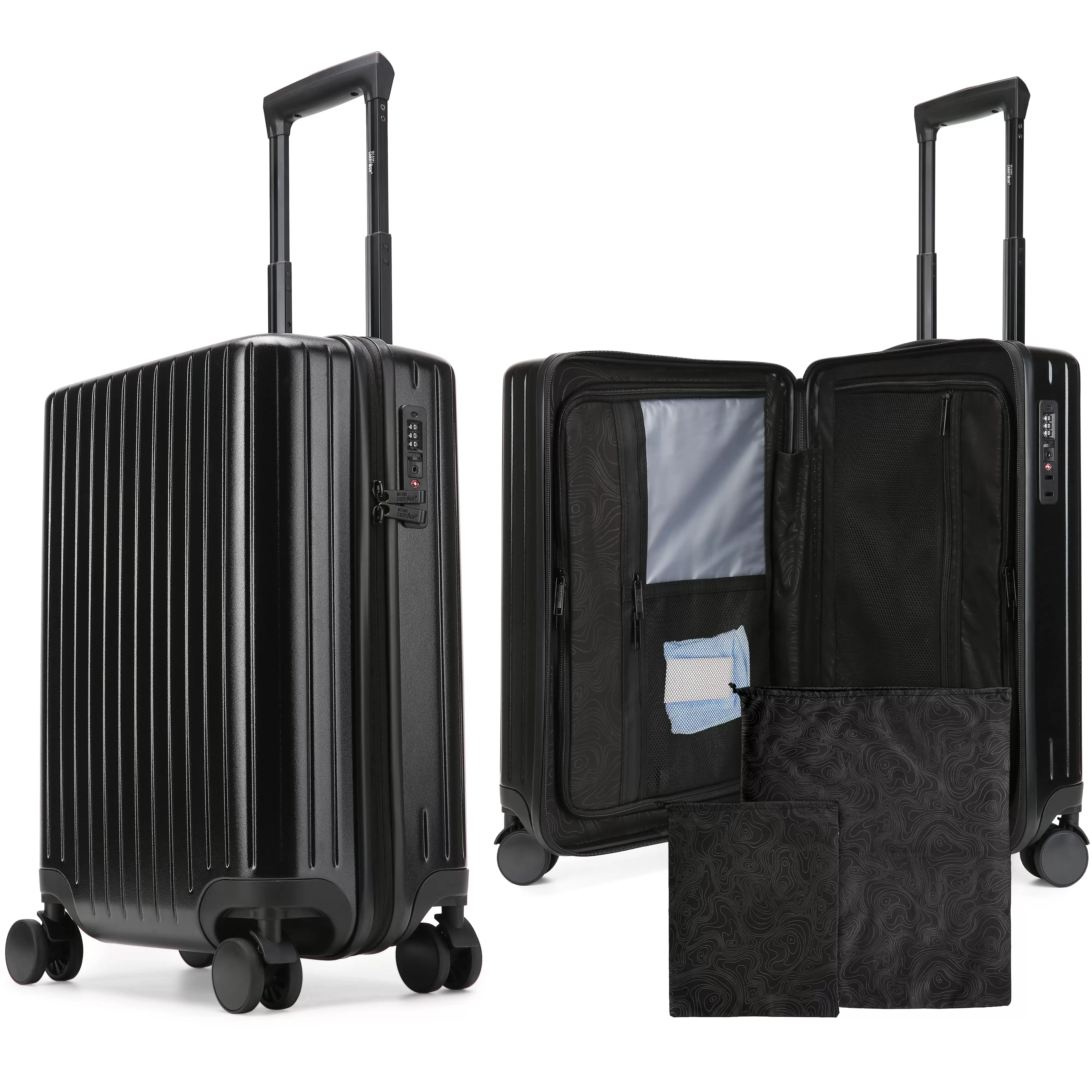 Miami CarryOn Ocean Polycarbonate 20-inch Carry-On Spinner Suitcase (Black)