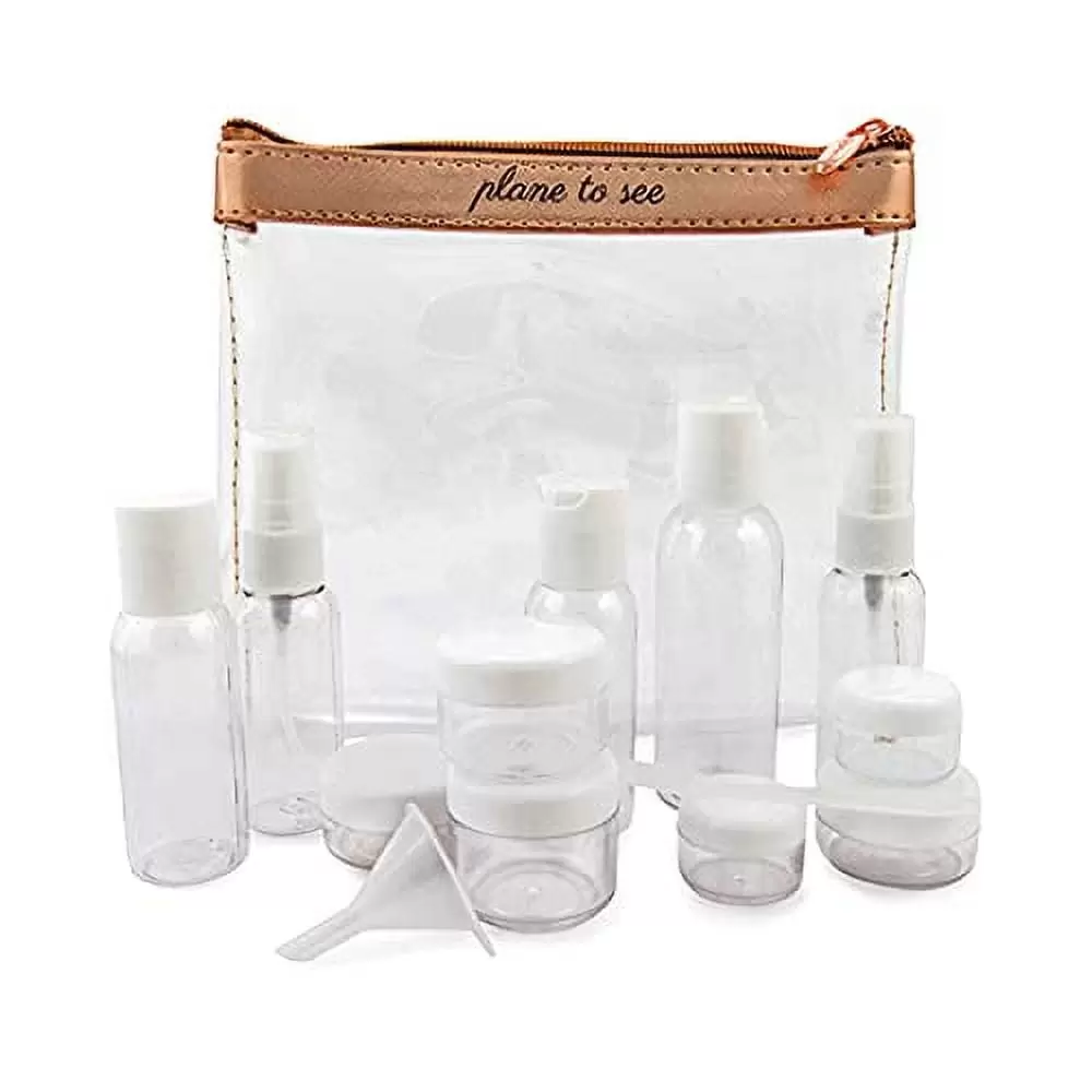 Miamica Women's TSA Compliant Travel Bottles and Toiletry Bag Kit. 15 Piece. Clear/Rose Gold. One Size