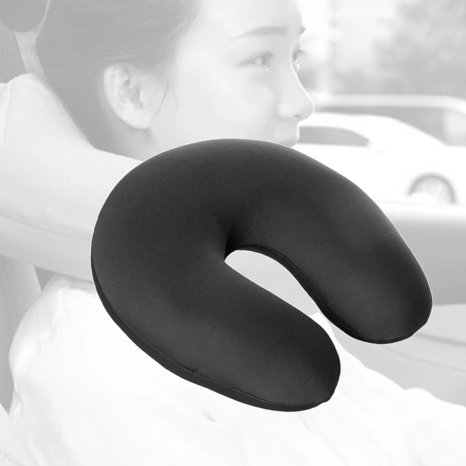 Micro Bead Pillow Memory Foam Neck Pillow Portable Comfortable for Airplane Easy Washing - black