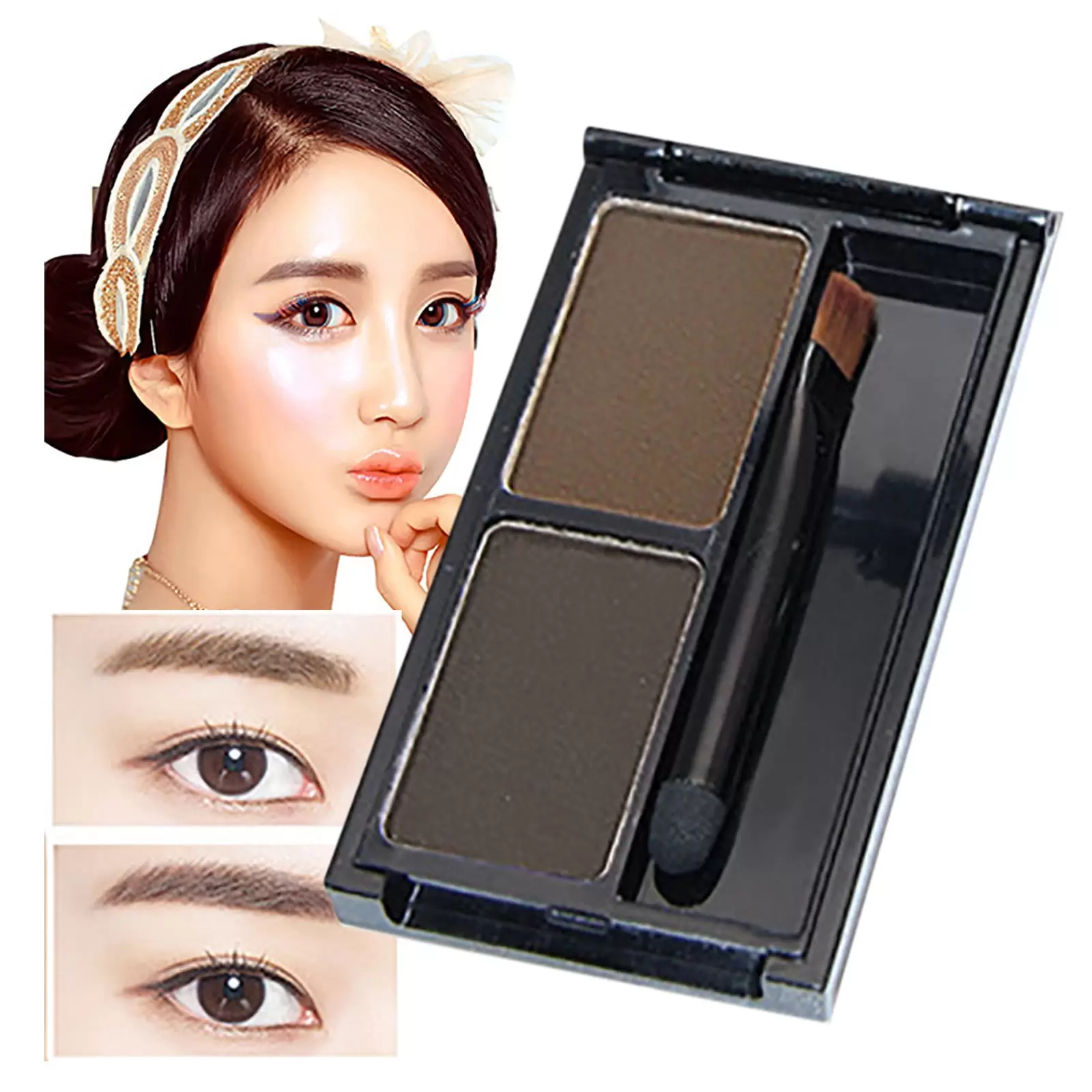 Midewhik eye makeup Two-color Eyebrow Powder.waterproof. Sweat-proof.Easy To Color.Natural