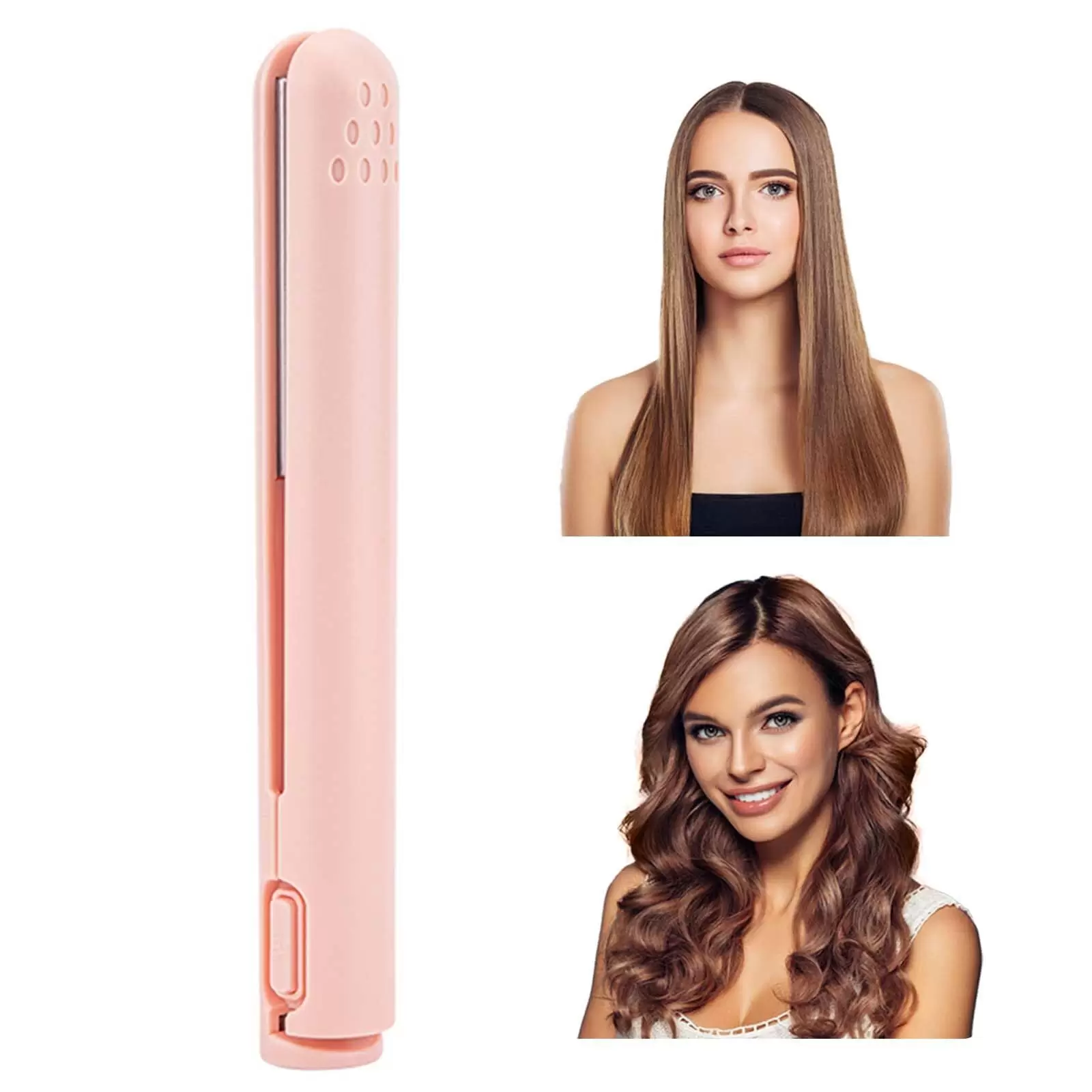 Mini Dual-Purpose Curling Iron 2 in 1 Mini Hair Straightener and Mini Hair Curler Mini Straighteners Small Travel Curling Iron Ceramic Mini Hair Curler for Short and Long Hair (pink)