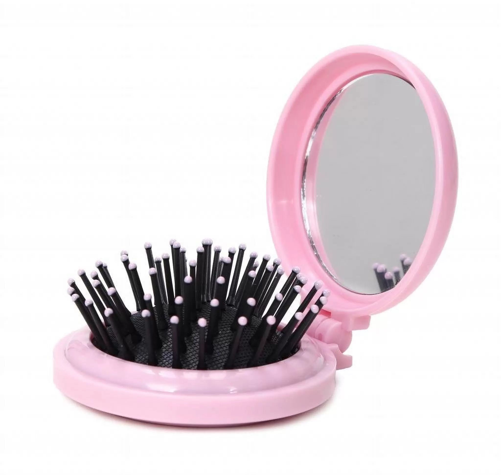 Mini Folding Hair Brush with Mirror. Compact Pop up Pocket Brush. Small Travel Size Flip Hair Brush for PurseBackpack