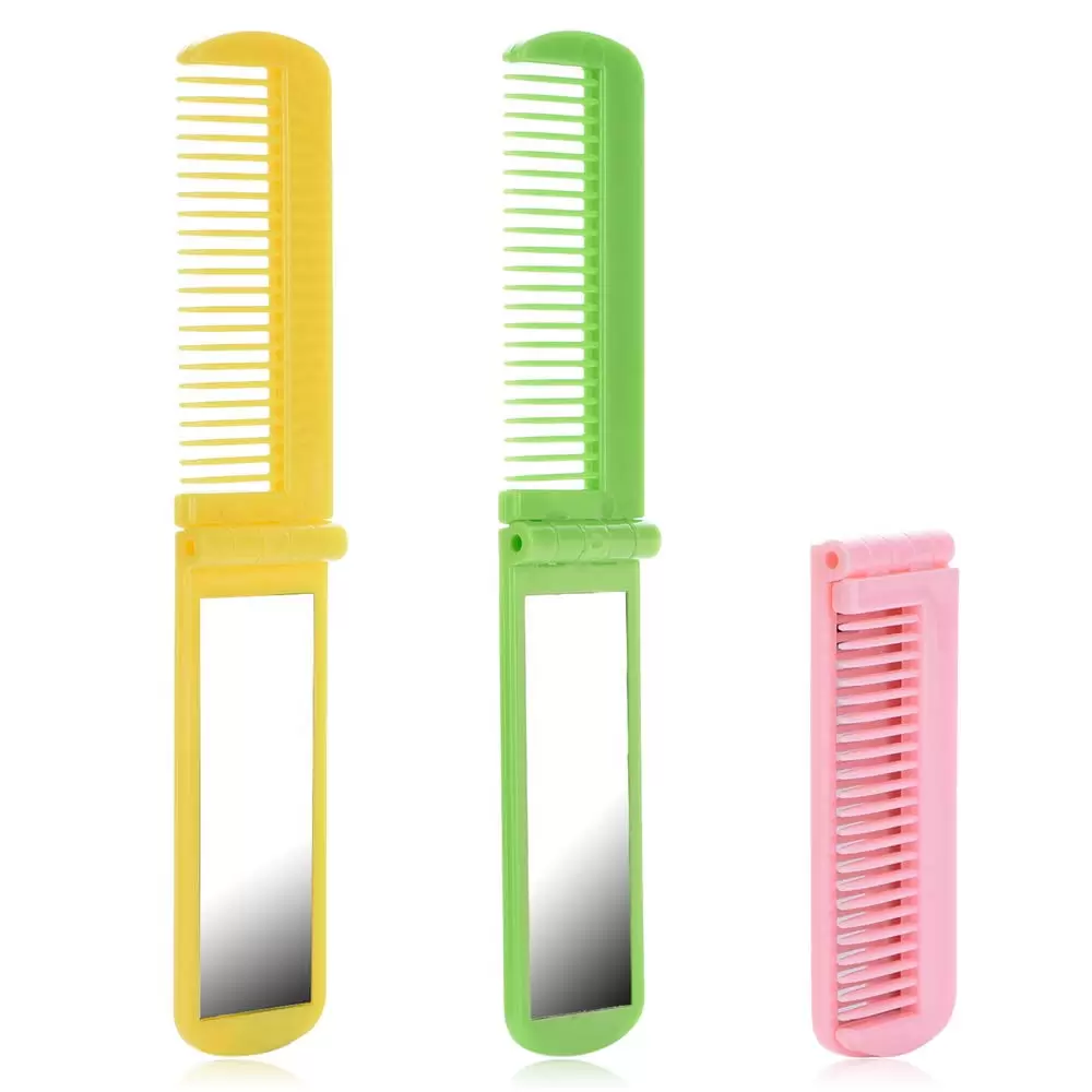 Mini Travel Hairbrush with Mirror. Colorful Plastic Hair Comb Set. Rectangular Girl Mirror Comb Combo Beauty Tool. Portable Folding Pocket Comb.