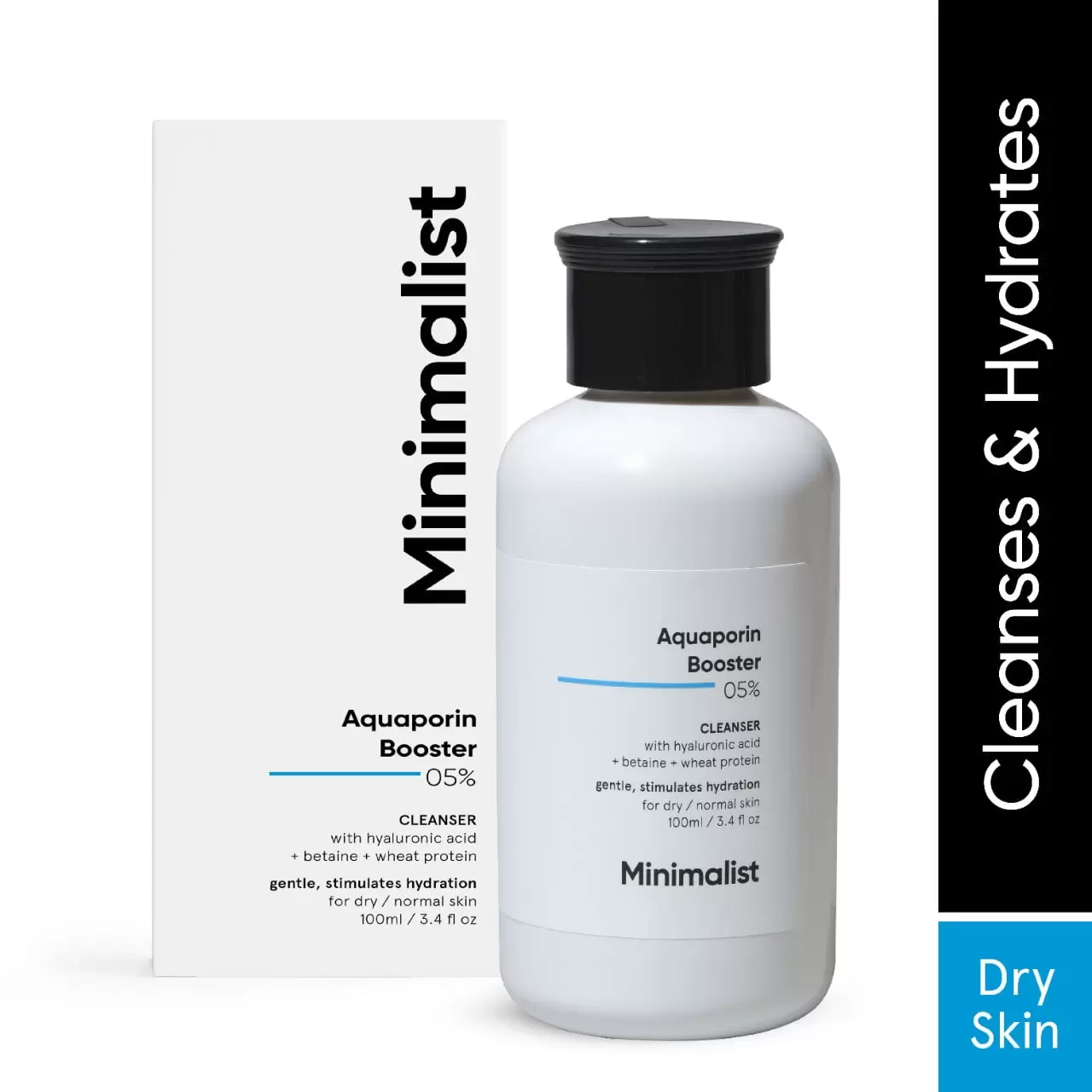 Minimalist 5% Aquaporin Booster Face Wash with Hyaluronic Acid for Dry Skin | Hydrating | Sulfate Free | Non- drying Cleanser | For Women & Men | 3.4 fl oz