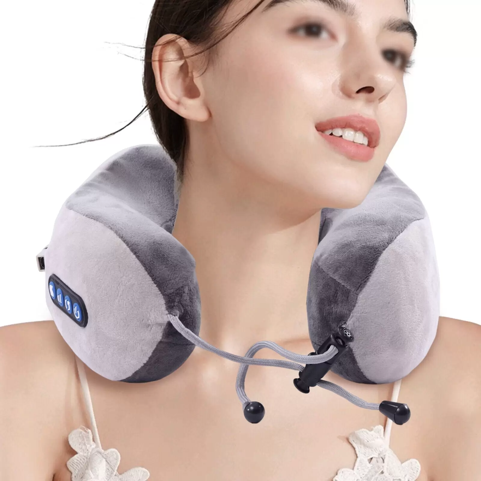 Miumaeov U-Shape Vibrating Neck Pillow with 12 Massage Heads Massage Pillow for Traveling Home Rest Neck Pillows