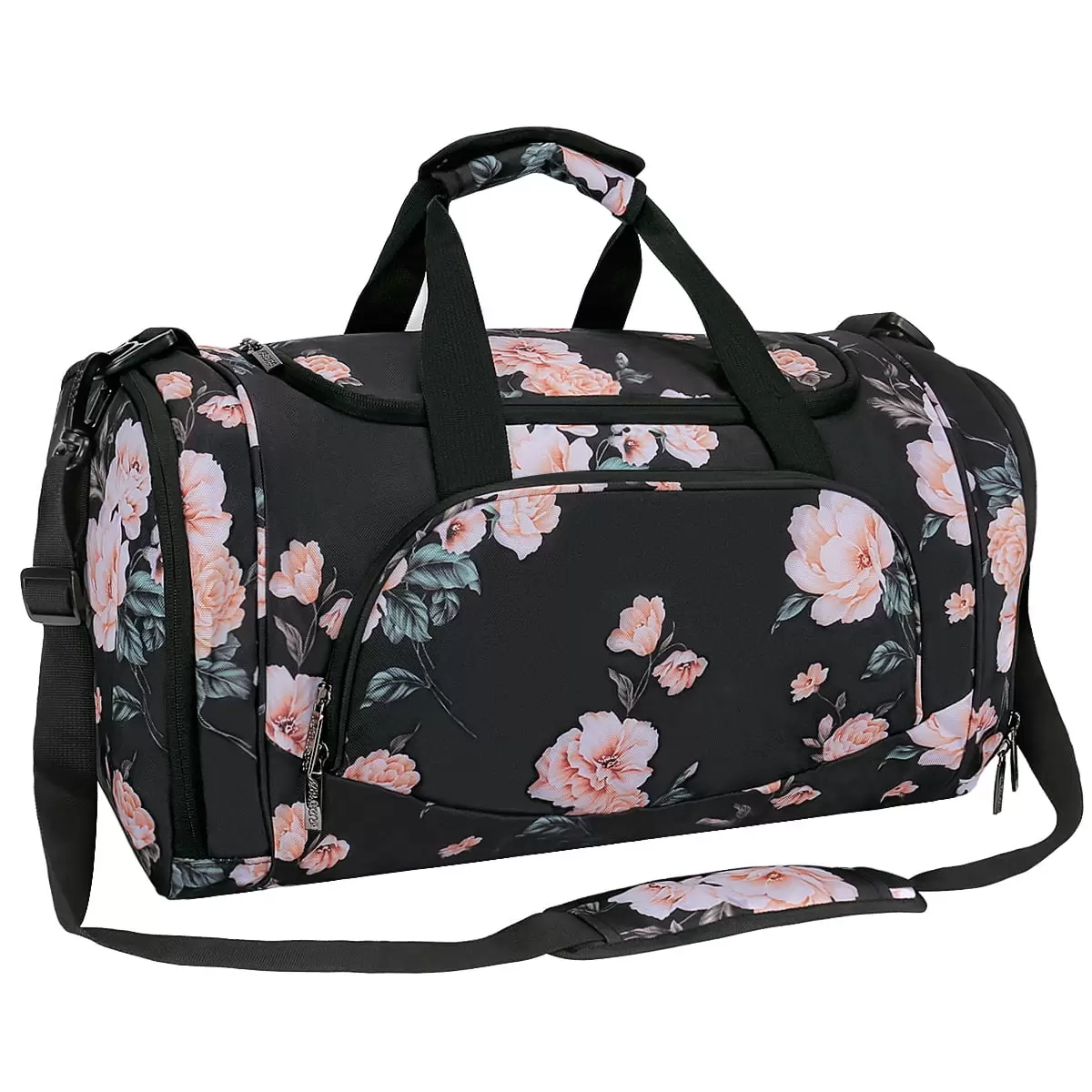 Mosiso Waterproof Sports Duffle Bag Gym Bag Travel Duffel with Adjustable Strap for Sports. Gym.Vacation. Shopping and Travel.Black Base Peony